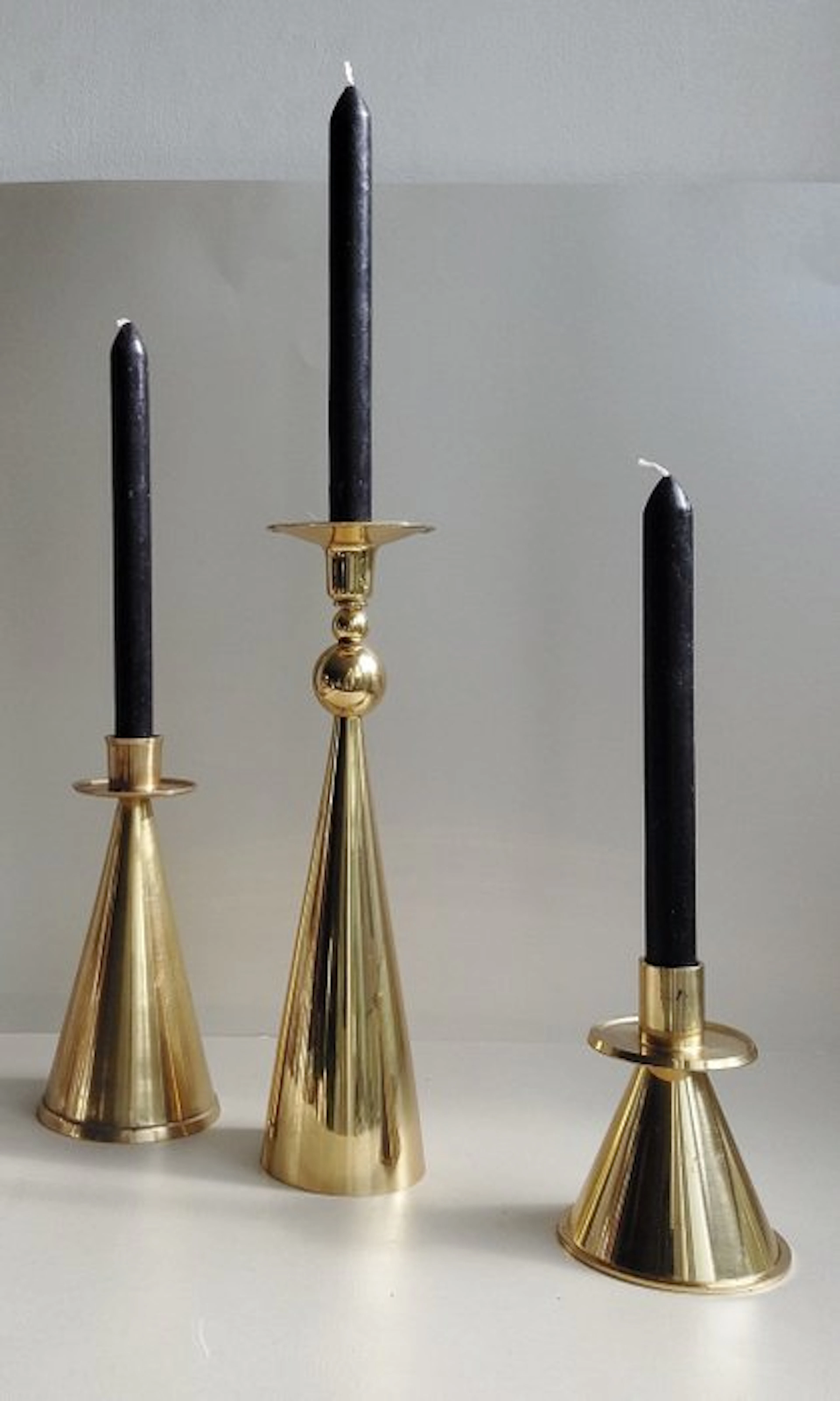 Candleholder conical (3) - Cast brass - 3 designer candlesticks
