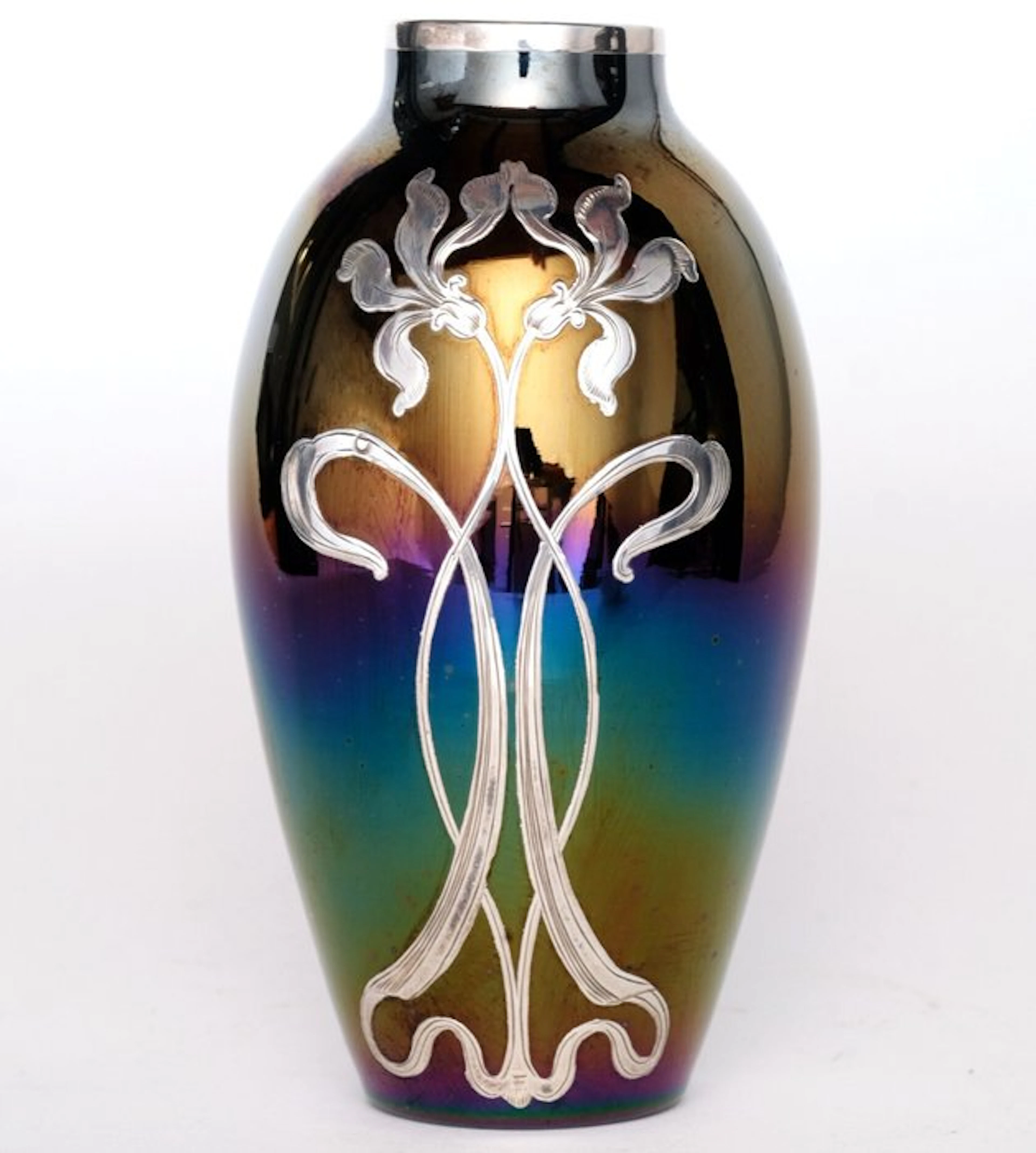 Loetz attr. - Vase - Glass with silver overlay - iridescent - Art Nouveau