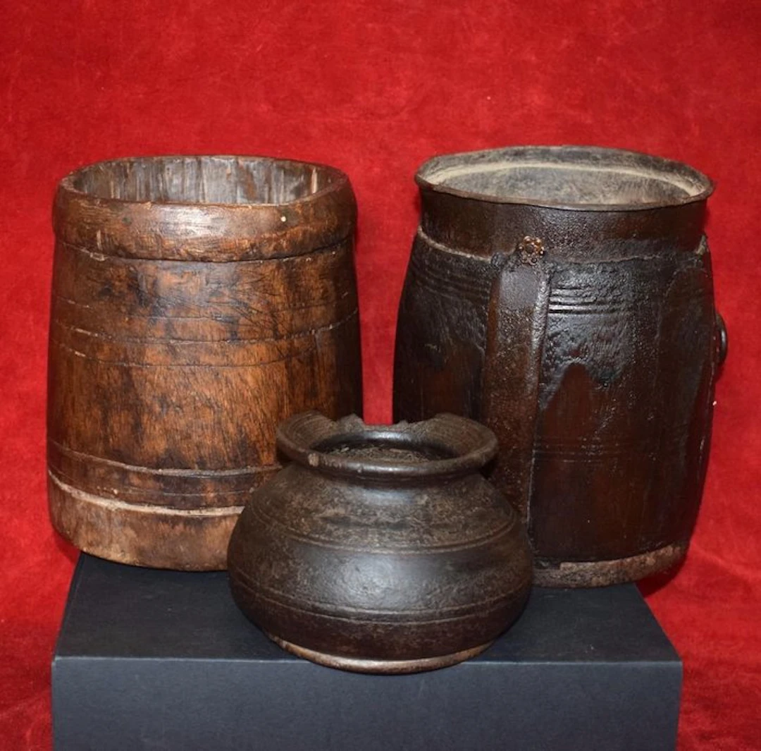 Set of 3 very old LOTA: hard‑wood food boxes