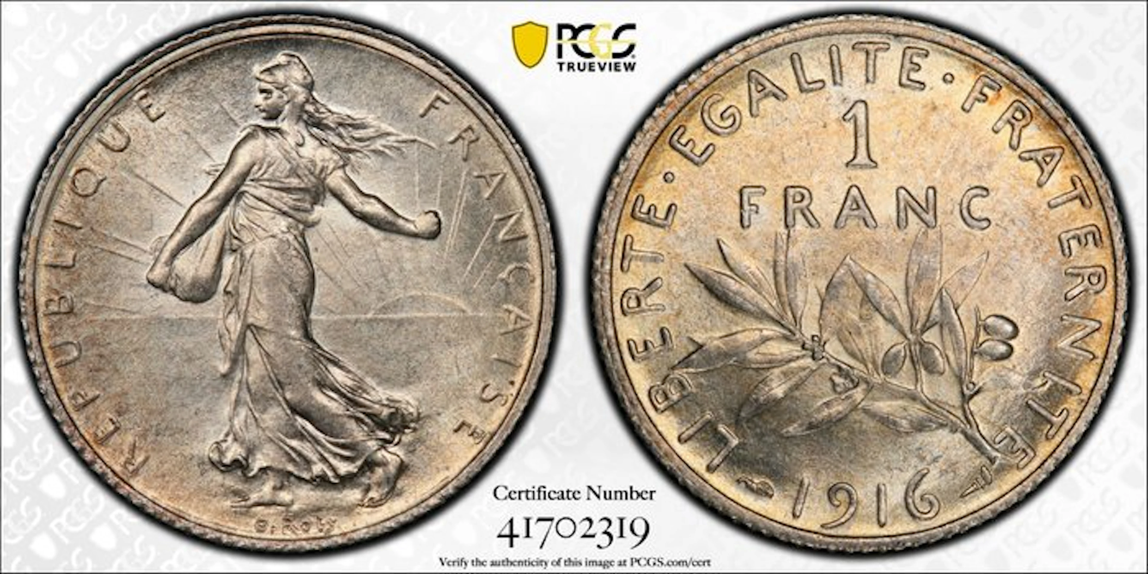 France. 1 Franc 1916 - PCGS MS63