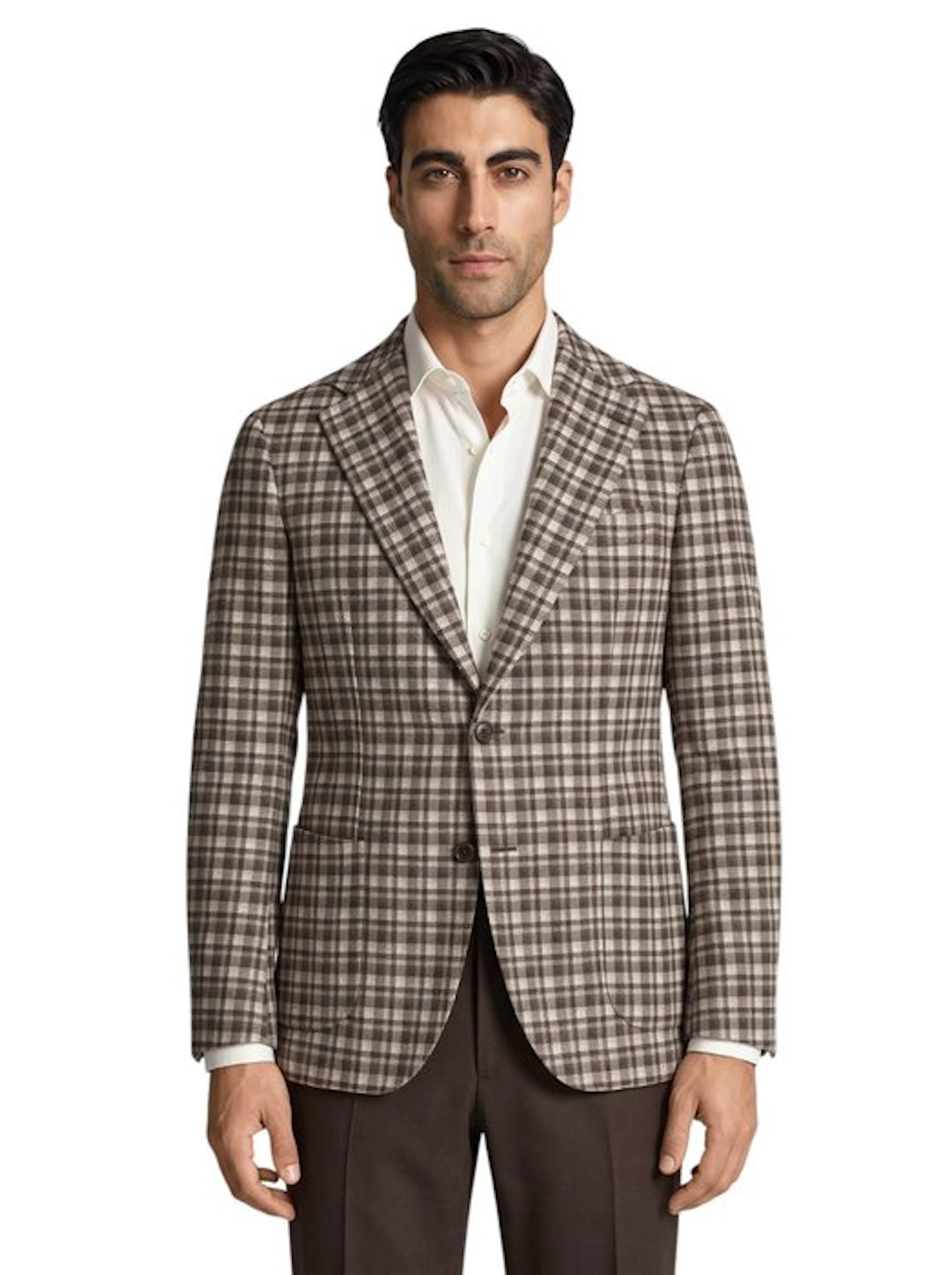 GIAMPAOLO - 52 IT - Blazer Jacket Ivory Checks Brown...