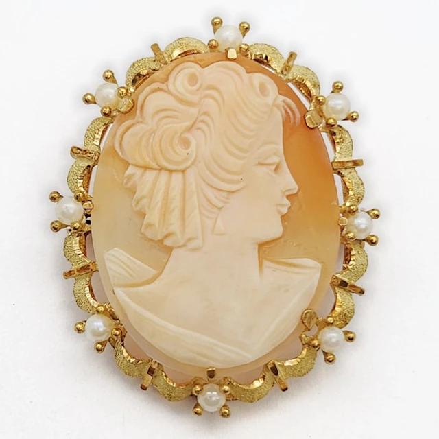 Pendant - 18 kt. Yellow gold Pearl - cameo