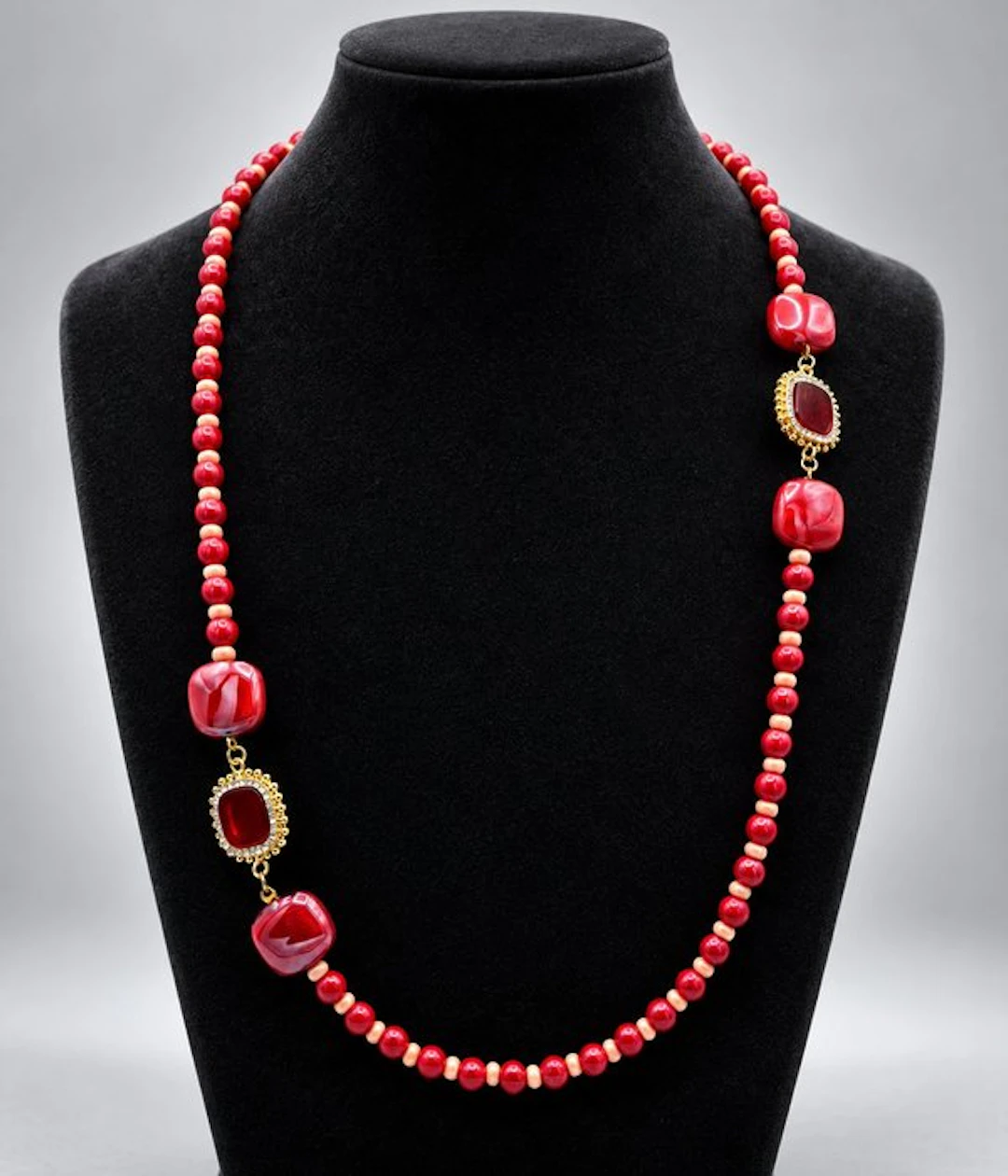 Murano glass, Steel - Necklace - Murano glass and carnelian.