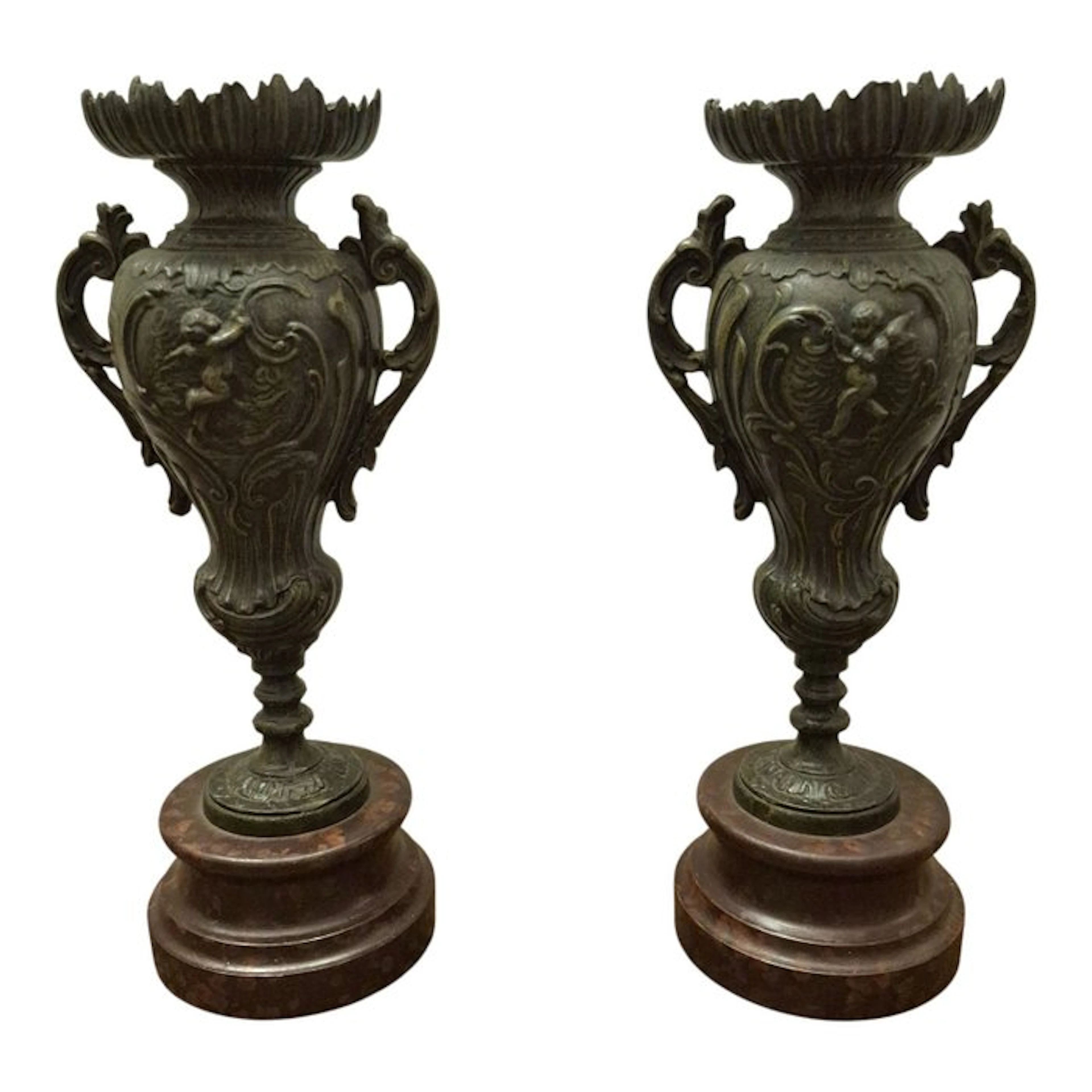 Double handled vase (2) - Wood, Spelter