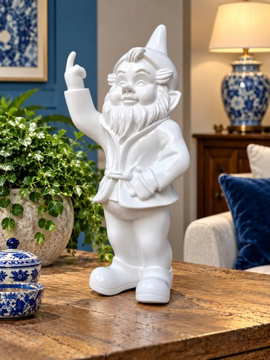 Statue, naughty gold gnome with middle finger - 30 m - polyresin