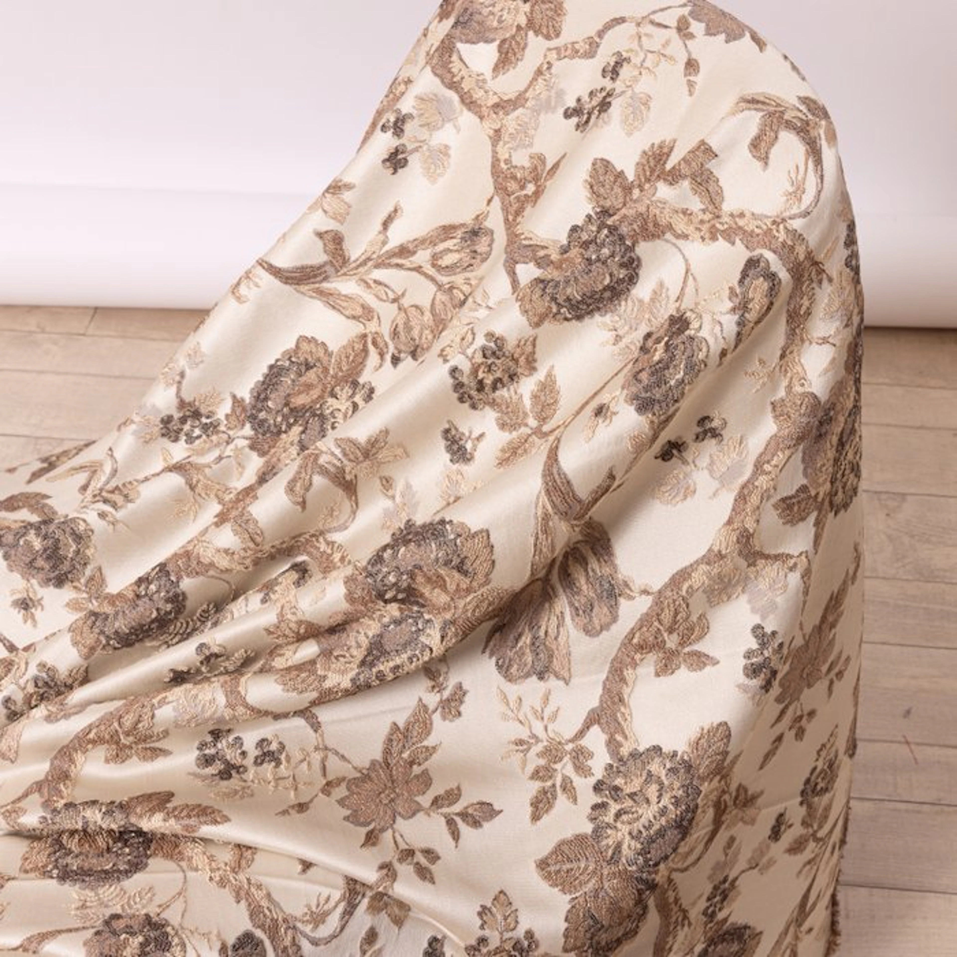 BA110 - Rare Italian Damask Fabric – Floral with Artistic...