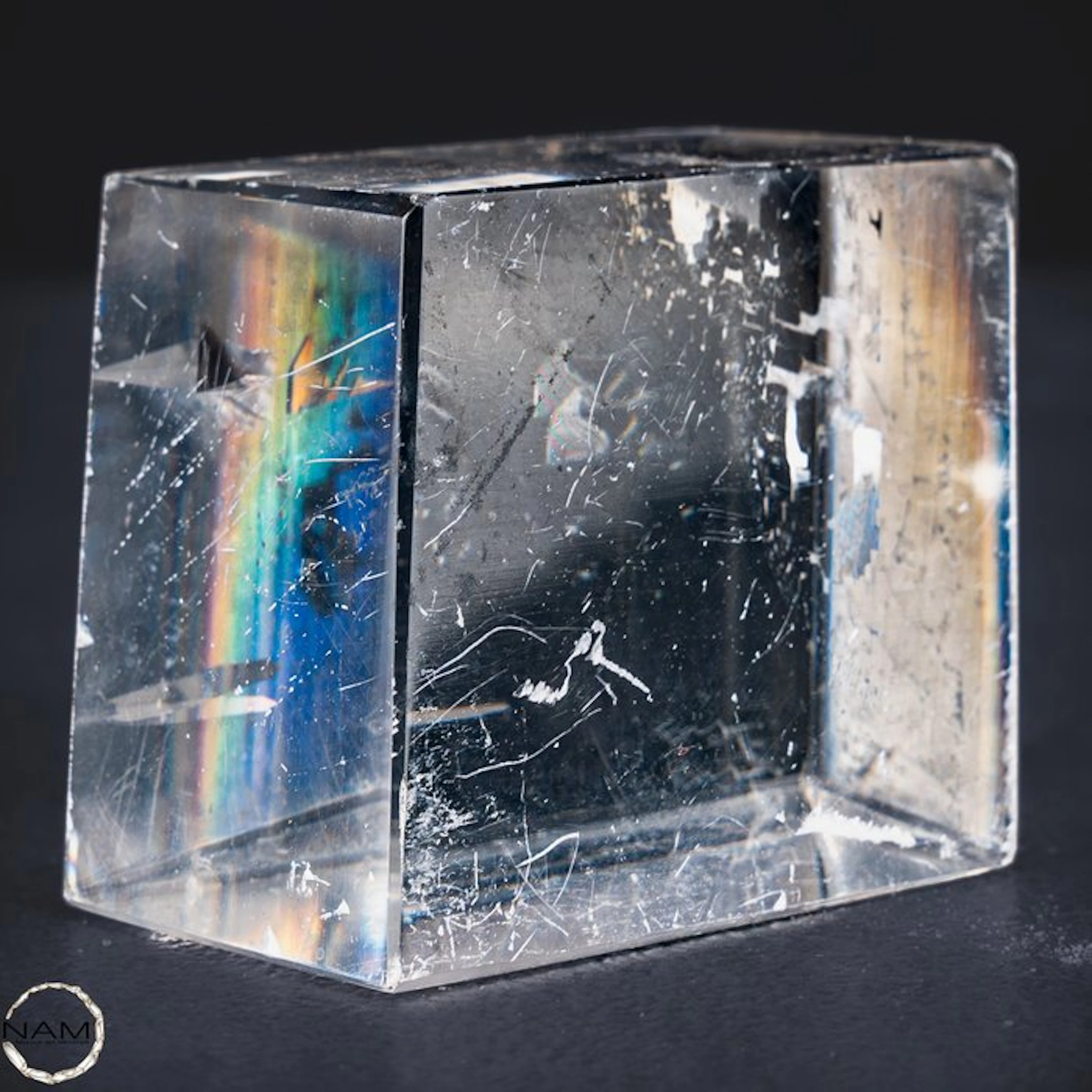 Natural optical calcite – Clear birefringent crystal in a...