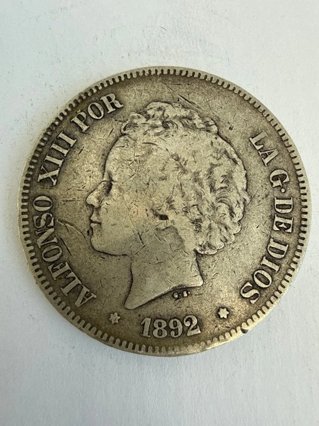 Spain. Alfonso XIII. 5 Pesetas 1892 (No reserve price)