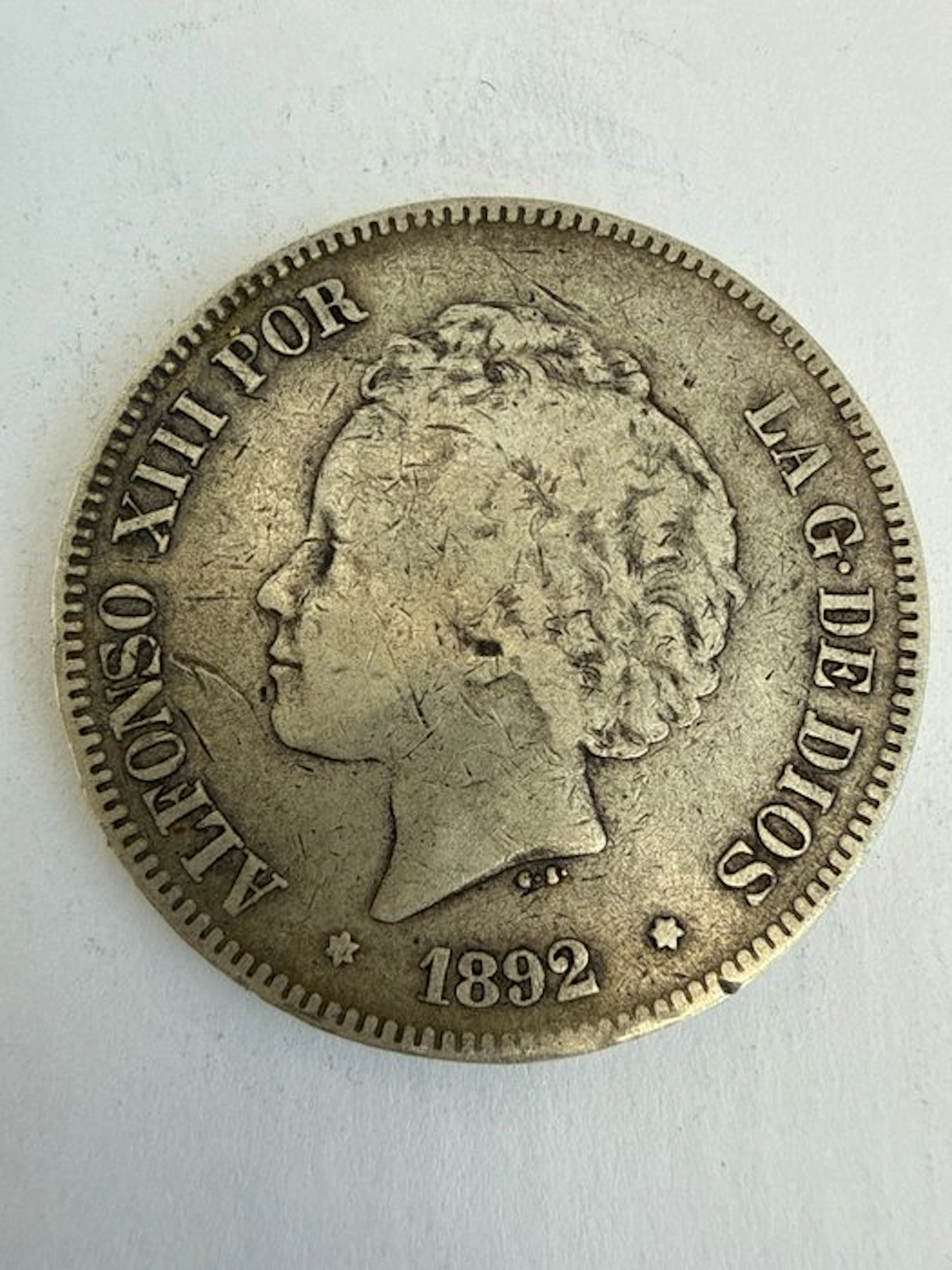 Spain. Alfonso XIII. 5 Pesetas 1892 (No reserve price)