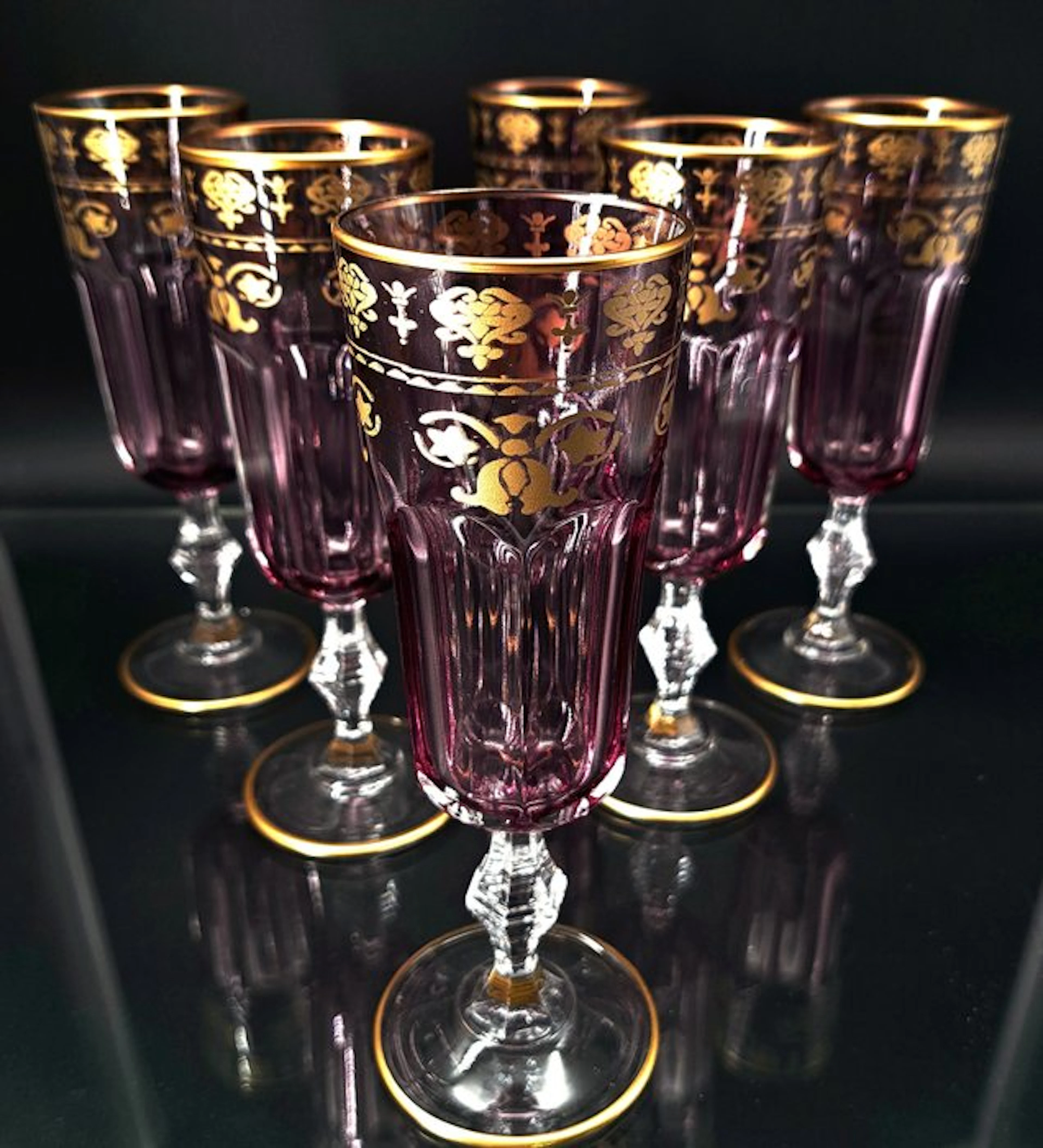 Artemisia - Champagne flute (6) - Lilium - Crystal, Gold zecchino
