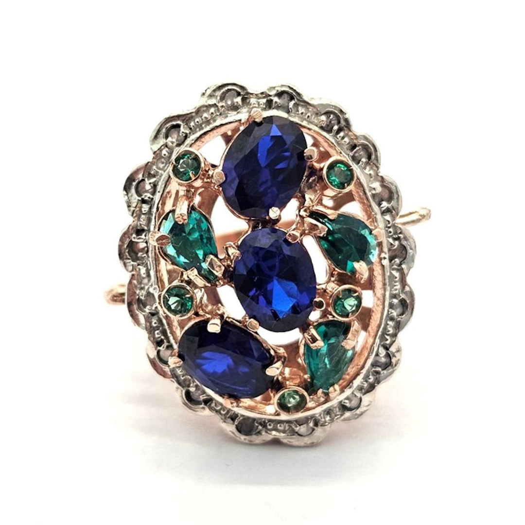 No reserve price - Ring - 9 kt. Rose gold, Silver Spinel - Diamond