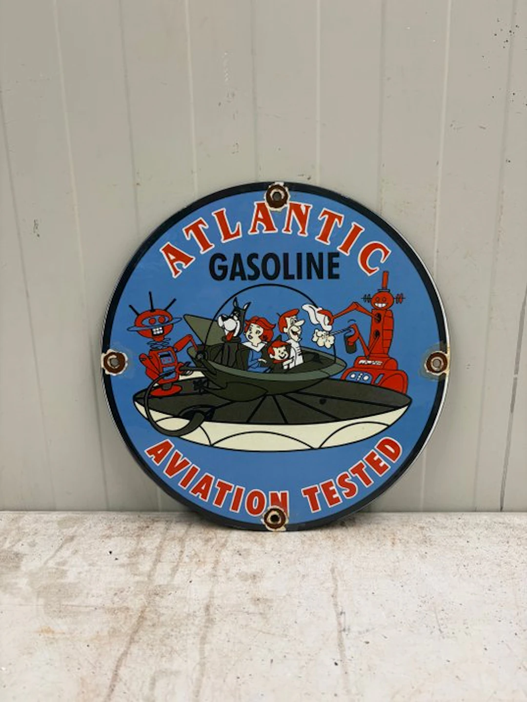 Atlantic Gasoline Aviation Tested – Cartoon Emaille...