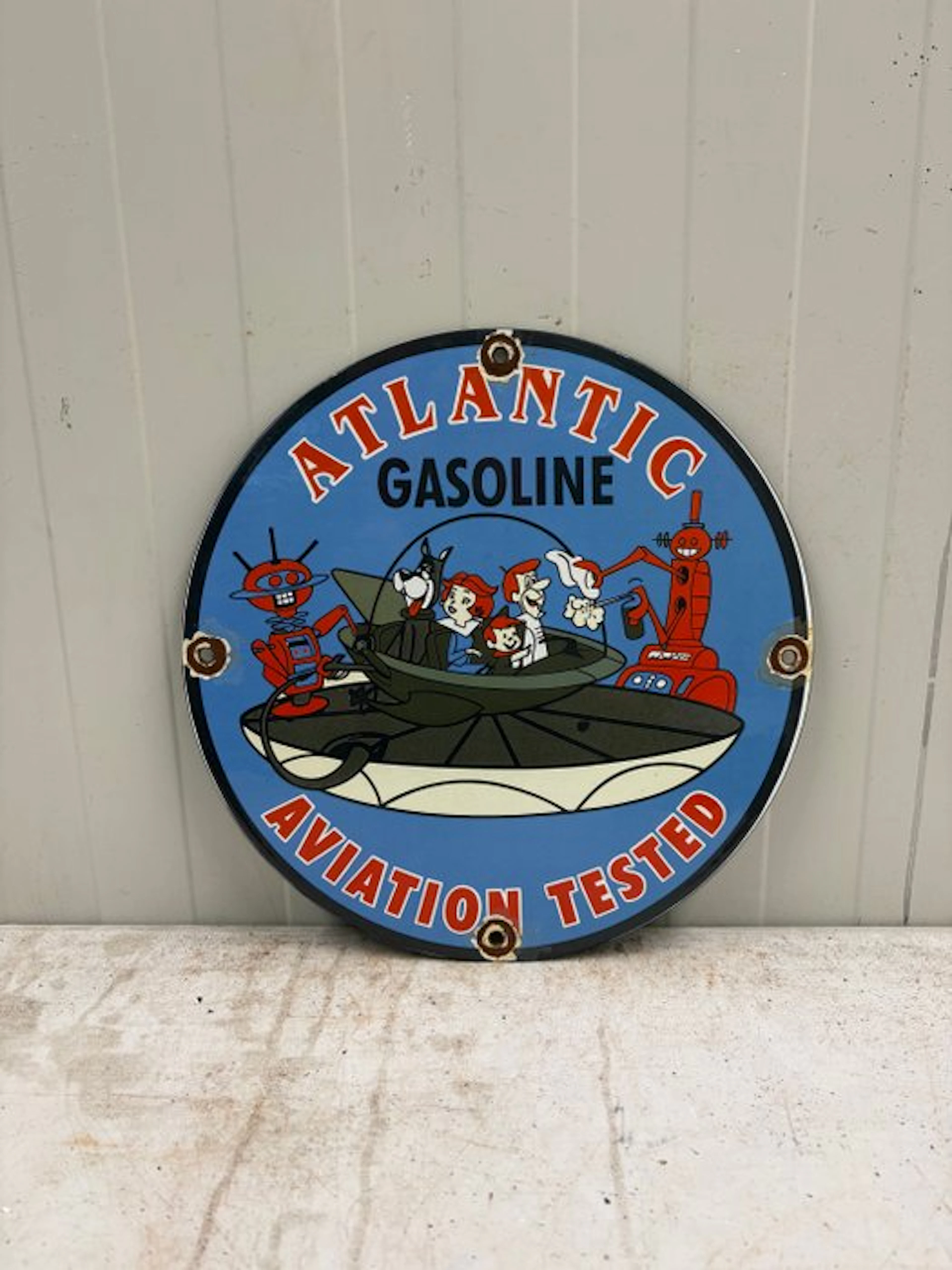 Atlantic Gasoline Aviation Tested – Cartoon Emaille...