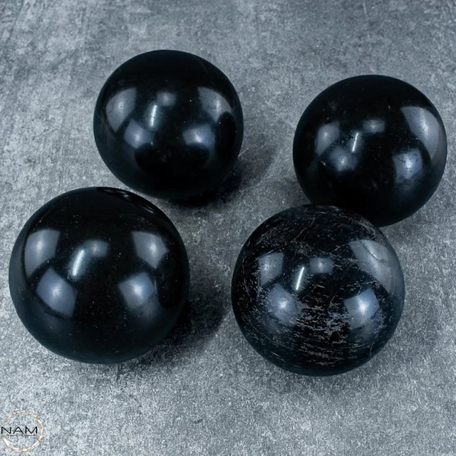 Natural Black Tourmaline Sphere Set – Hand-polished...