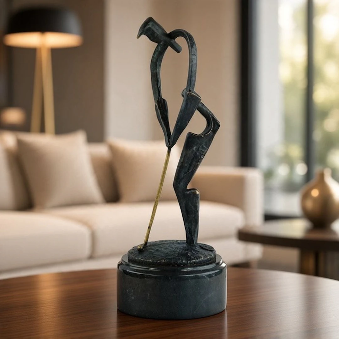 Monogram 'H' - Sculpture, Modernist Golfer - 30 cm - Bronze, Marble