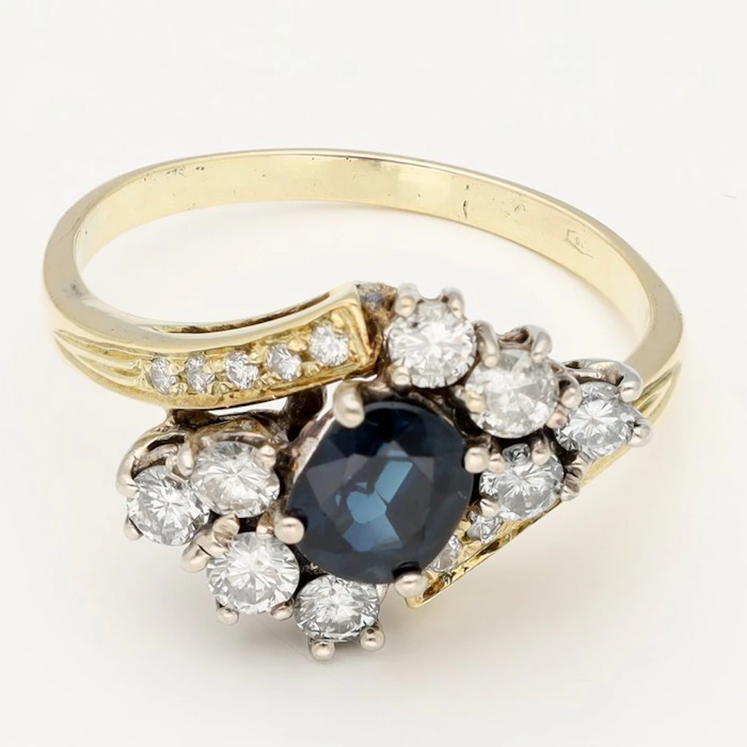 Ring - 14 kt. Yellow gold - Diamond - Sapphire