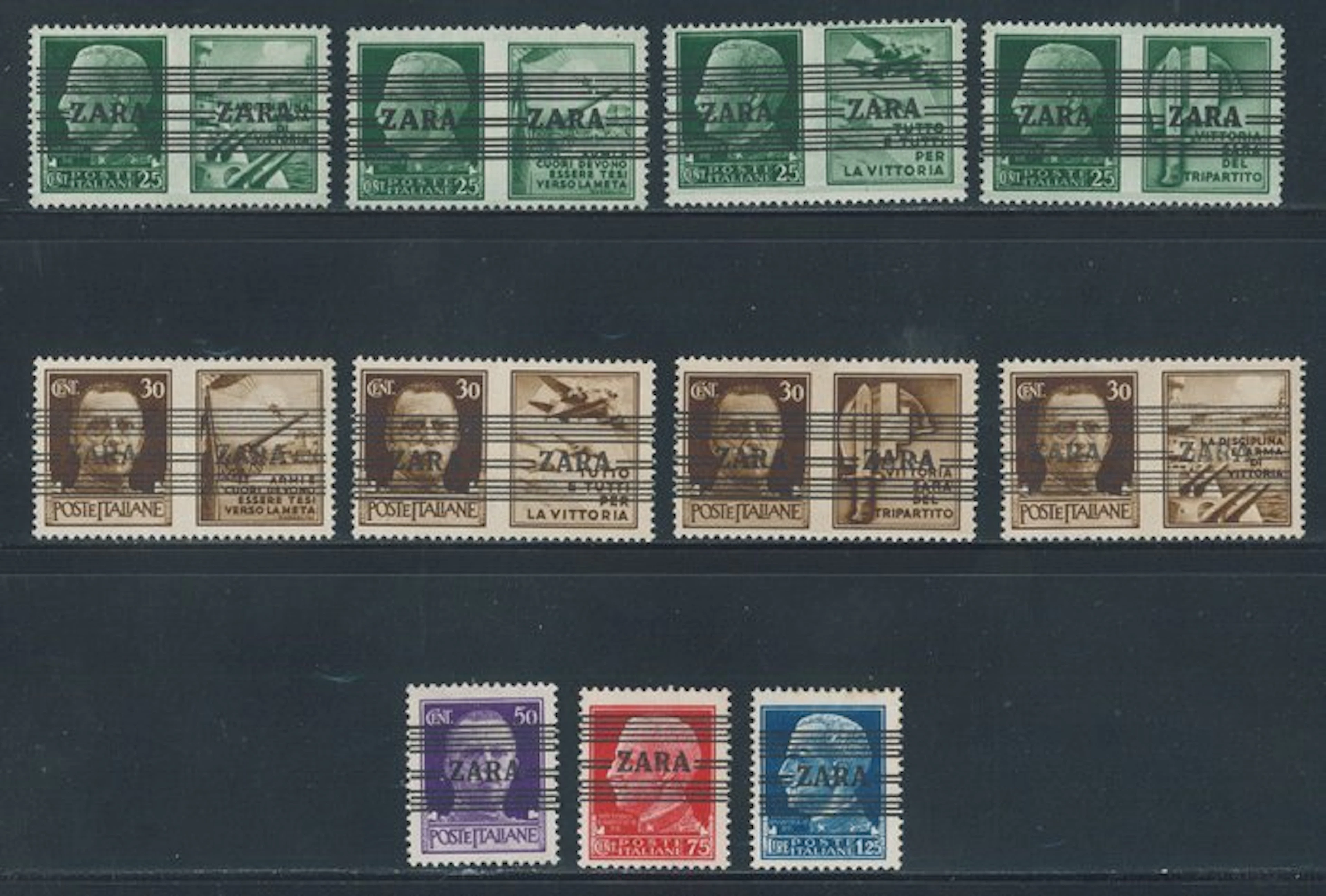 German Occupation of ZARA - Overprinted with horizontal lines