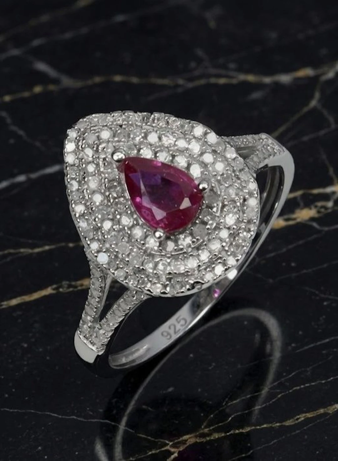 No reserve price - Ring Silver - 1.23ct. tw. Ruby - Diamond