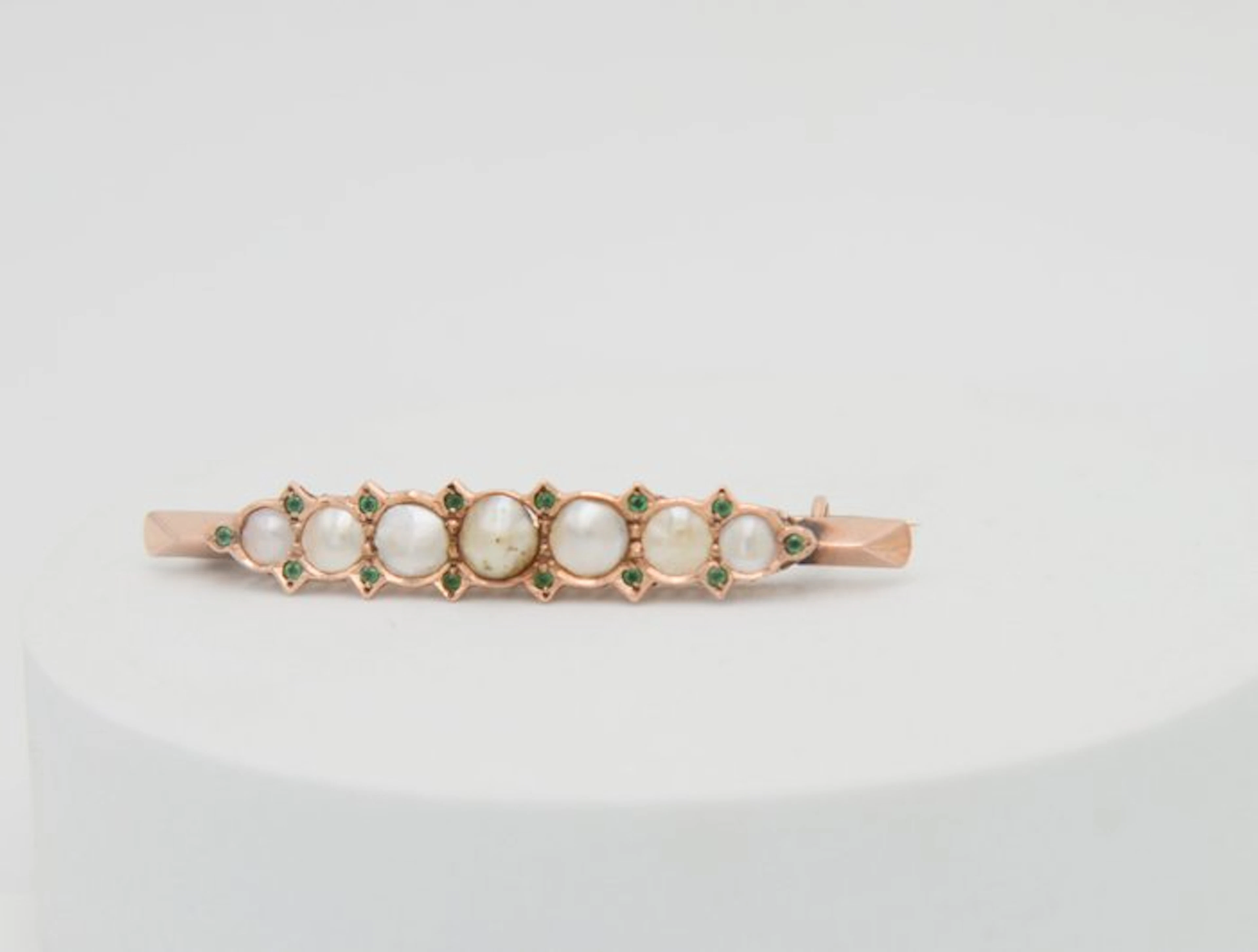 Brooch - 14 kt. Rose gold Pearl - Emerald