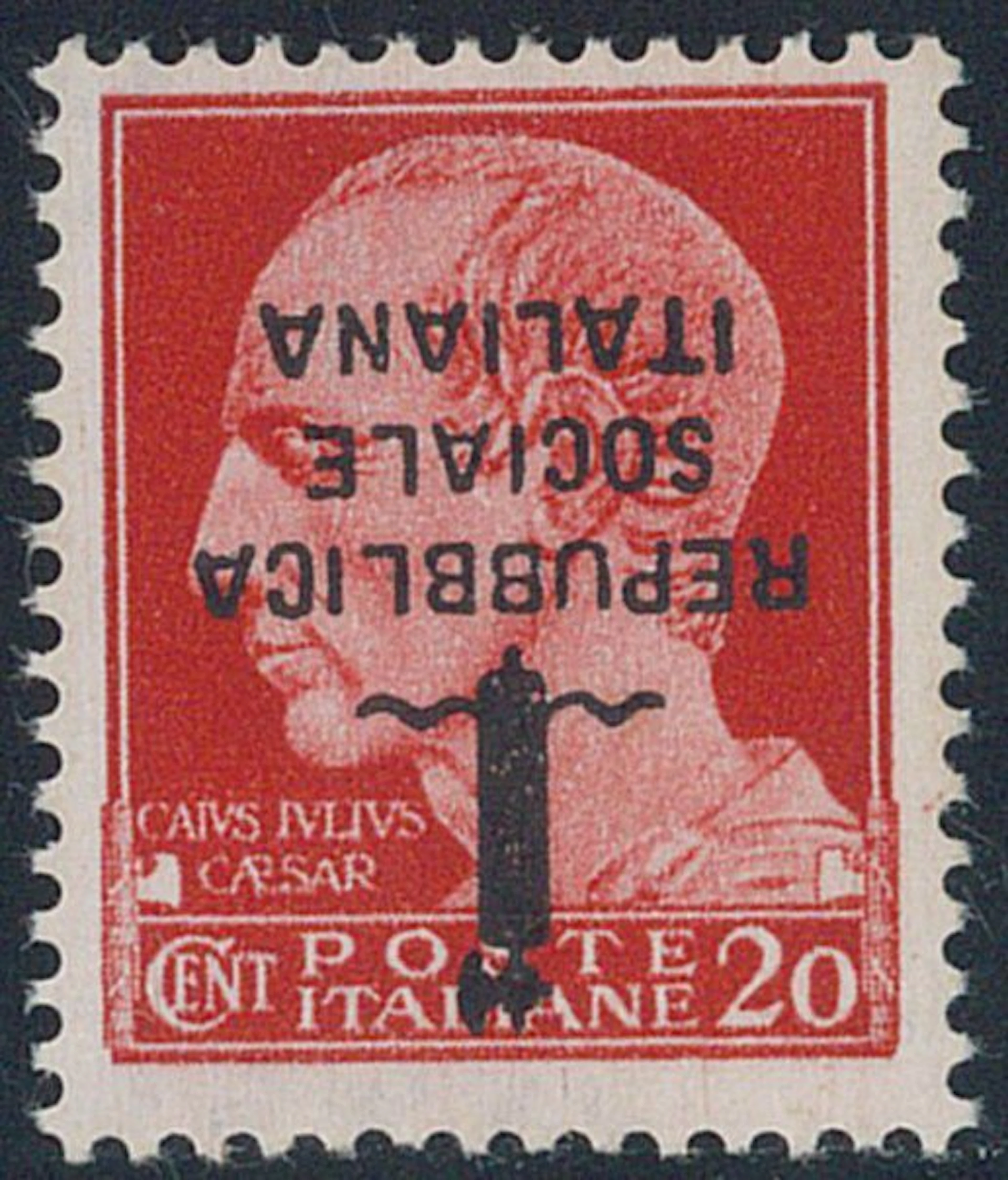 RSI - Imperial 20c carmine with inverted overprint, no. 495/Aa. Cert. R. Diena