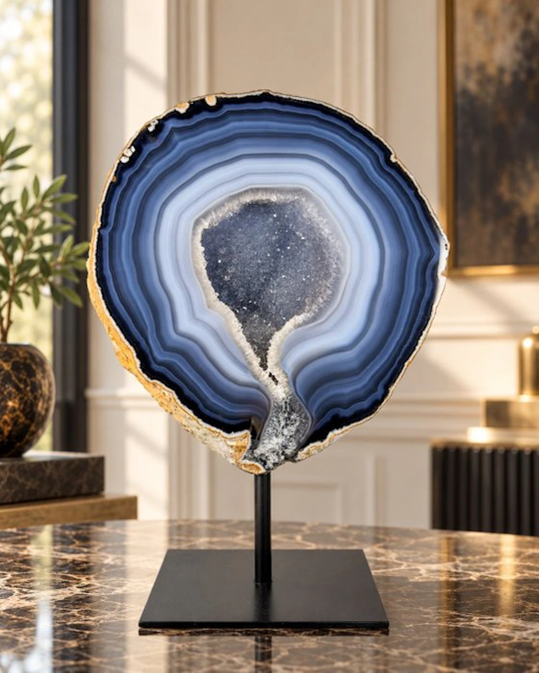 Very rare natural agate - crystal geode on stand Geode...