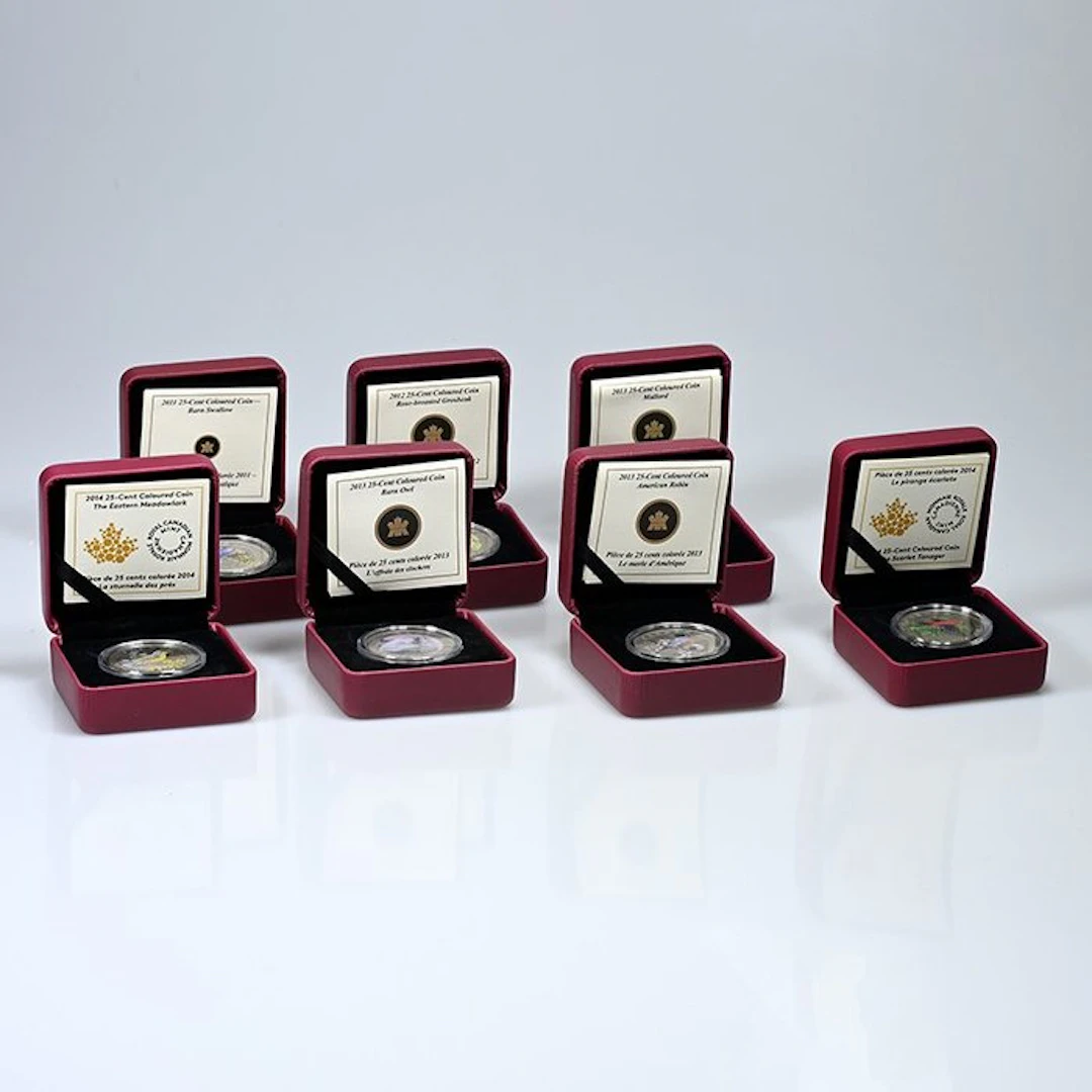 Canada. 25 cents 2011/2014, 7 x Colored Coins, Box & COA (No reserve price)