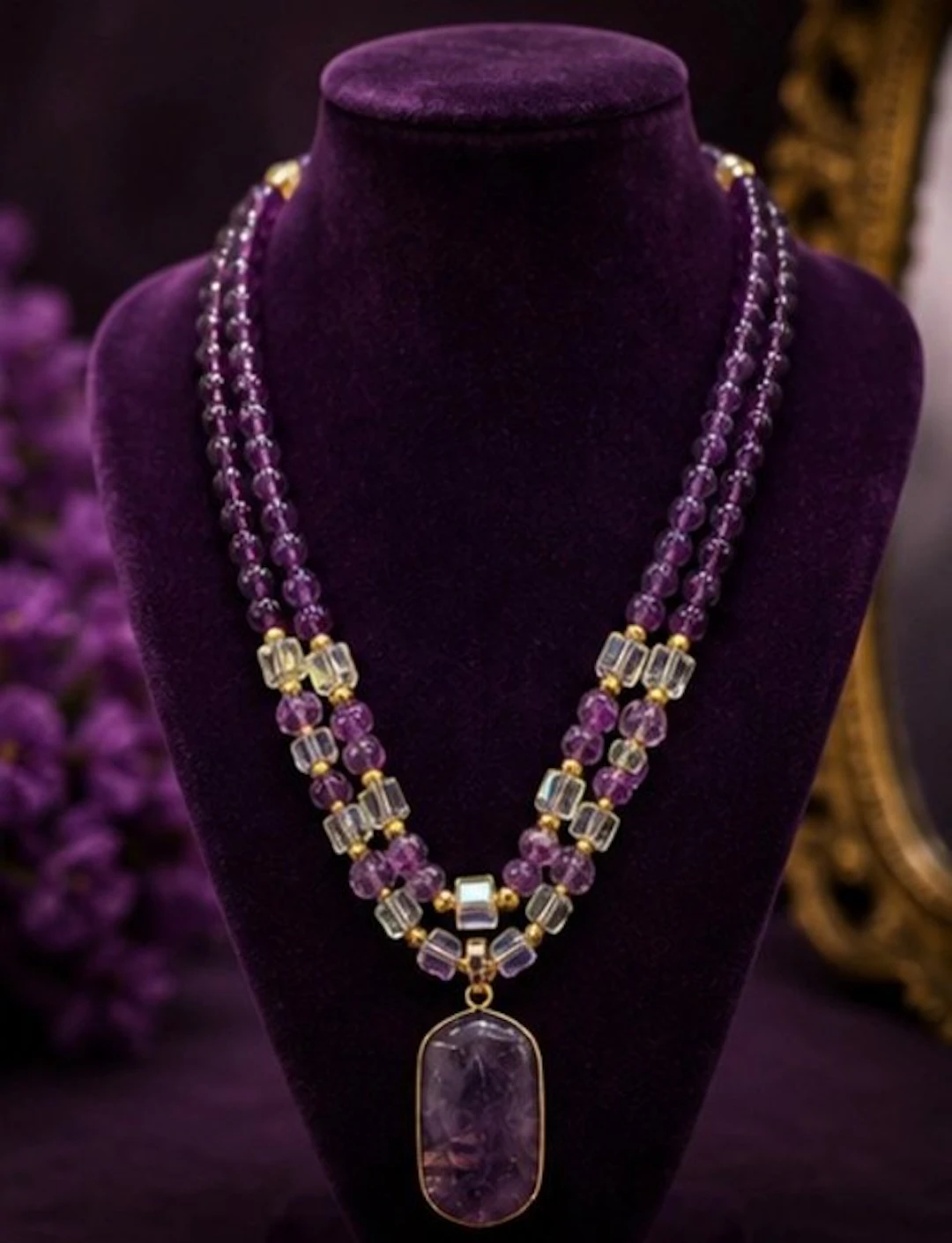 Elegant Amethyst Radiance Double Statement Necklace - Necklace