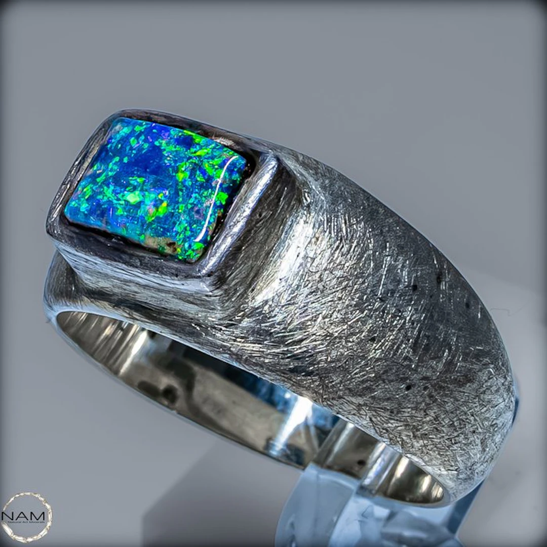 Natural Boulder Opal Ring from Australia – 925 sterling silver 35.2 ct- 5.31 g