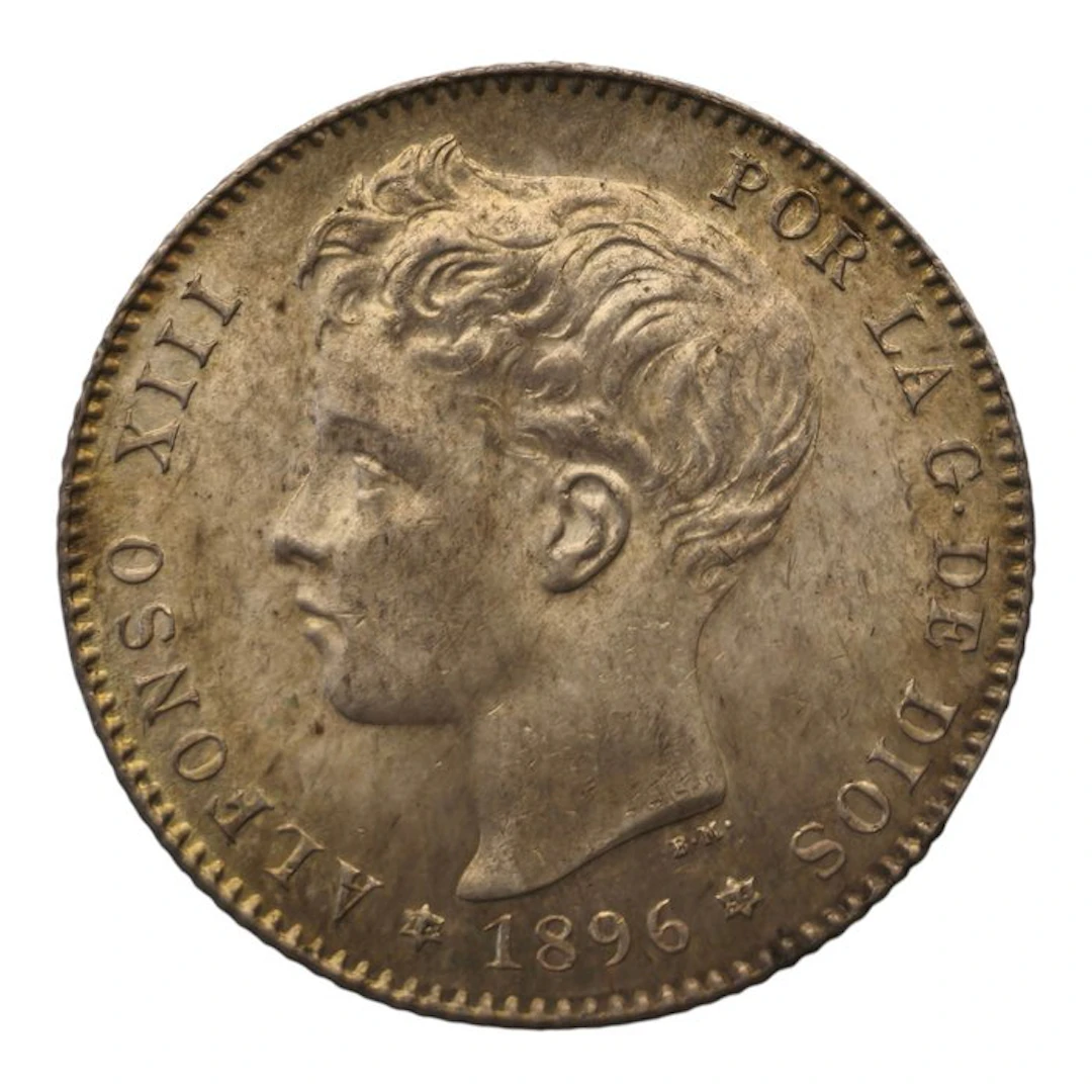 Spain. 1 Peseta Alfonso XIII 1896 PGV Madrid