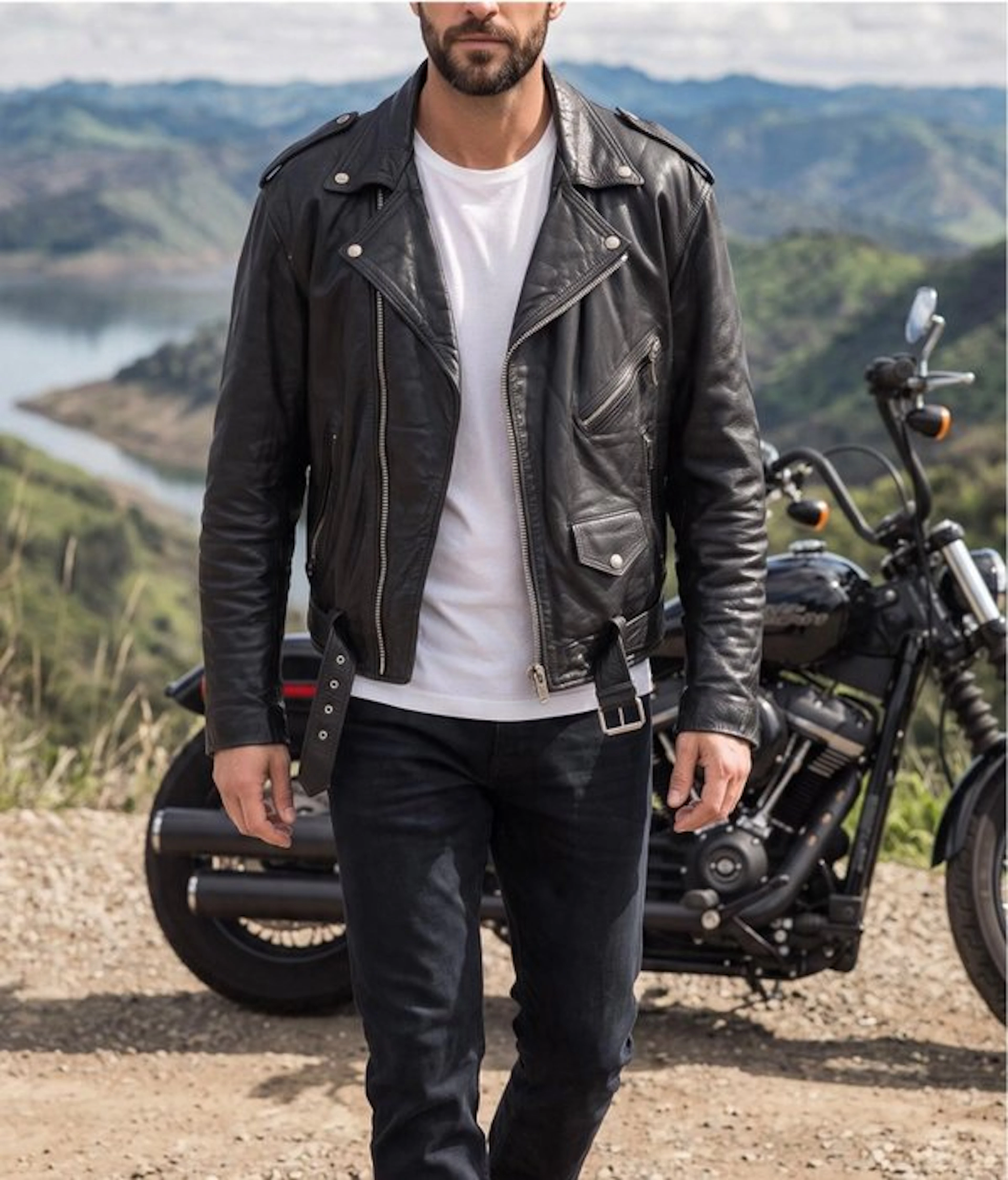 Leather NAIL Biker Jacket Terminator Racing Bomber...