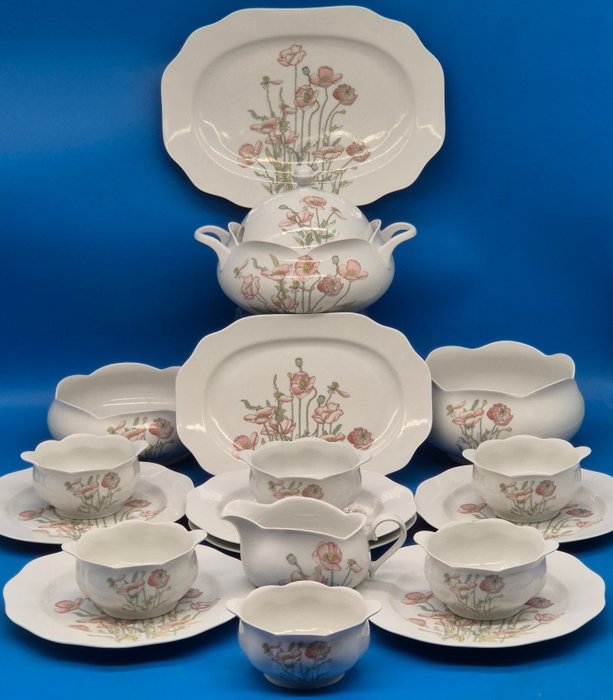 Speiseservice - Gallo – Galerie de Porcelaine „Roter Mohn“ – umfangreiches Porzellanservice, spülmaschinenfest - Porzellan