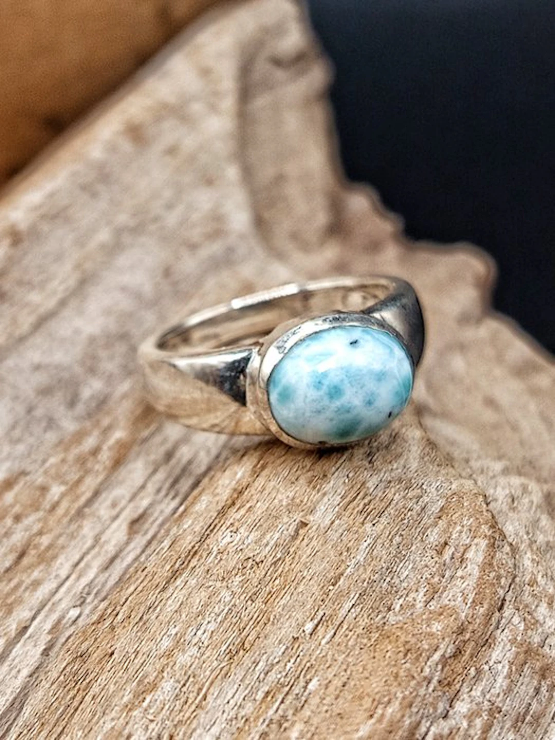 Unique Piece: 925 Silver Ring with Larimar — Top Quality- 5.4 g - (1)
