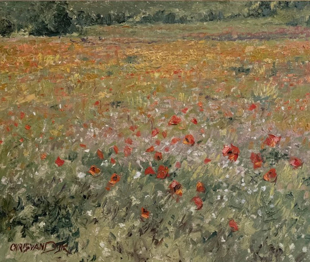 Chris van Dijk (1952) Impressionist - " Champ de fleurs près Château Chinon "