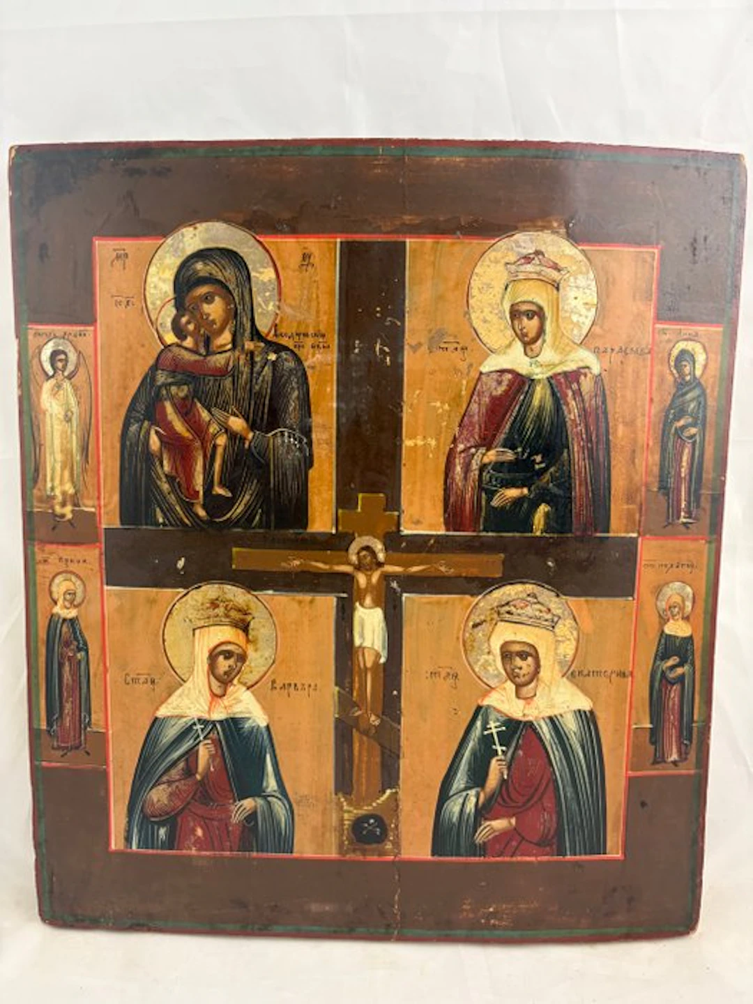 Icon - Crucifixion of Christ, Antique Russian Many Panels Icon - Wood
