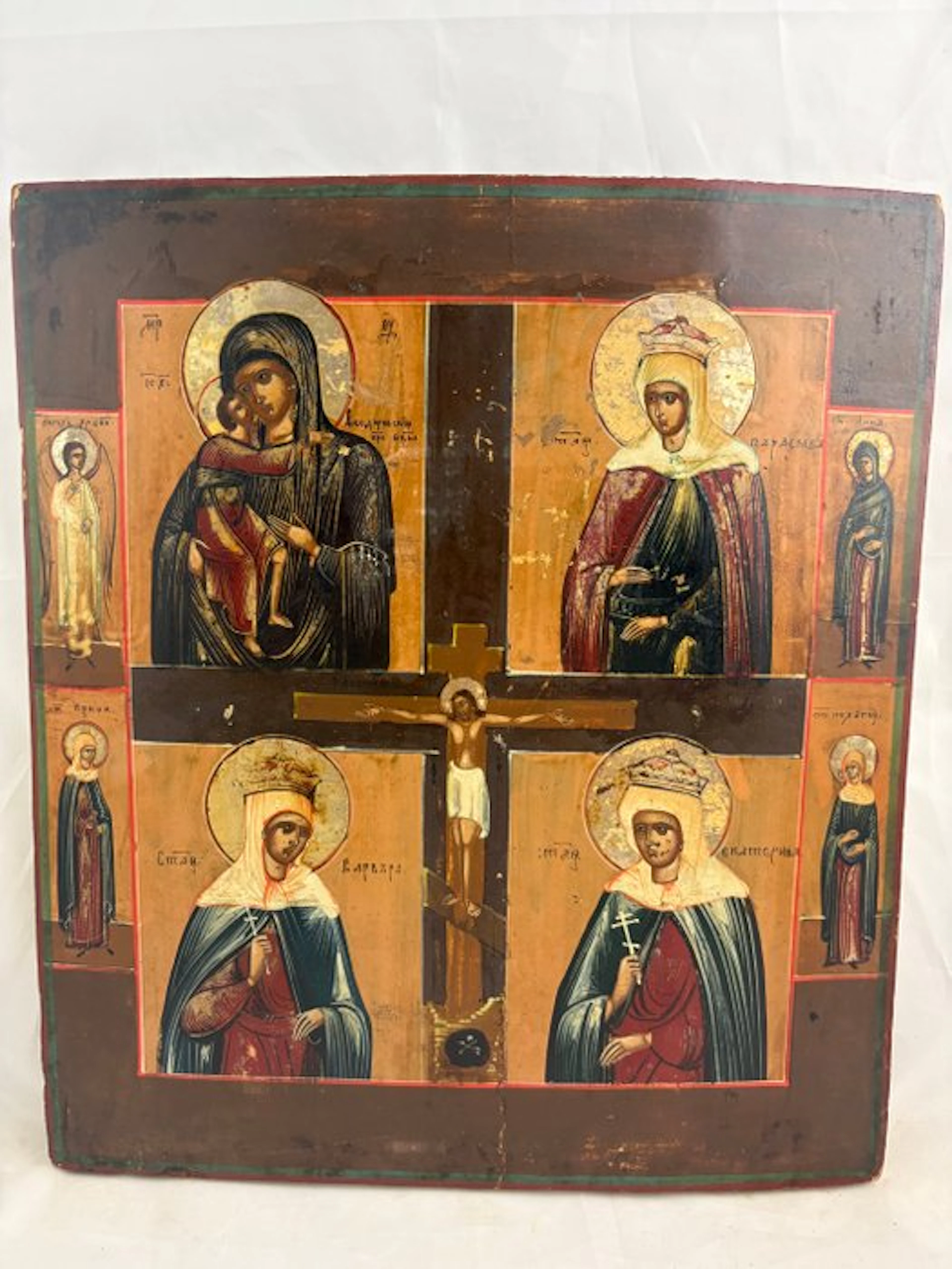 Icon - Crucifixion of Christ, Antique Russian Many Panels Icon - Wood
