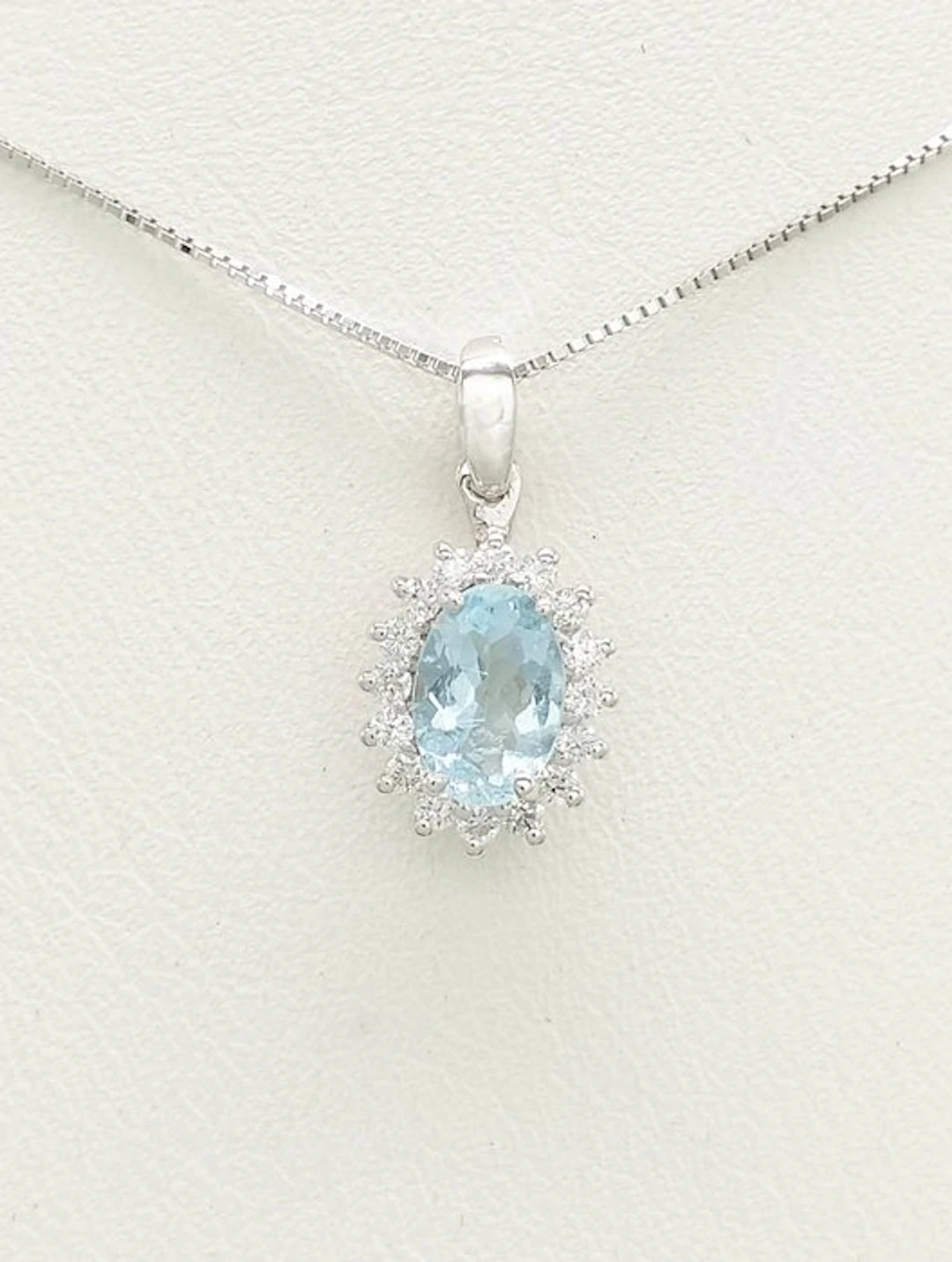 No reserve price - Necklace - 14 kt. White gold Aquamarine - Diamond