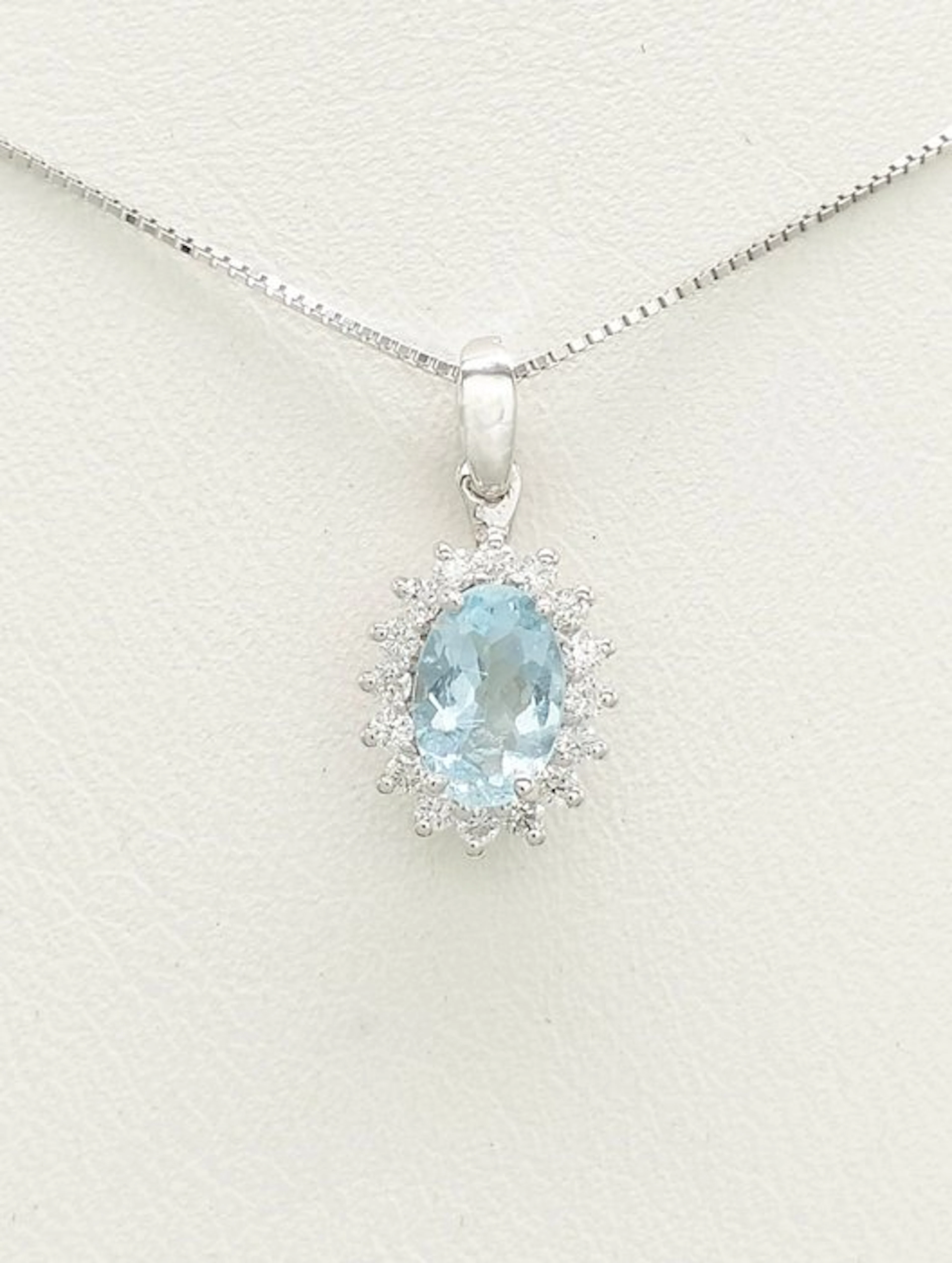 No reserve price - Necklace - 14 kt. White gold Aquamarine - Diamond
