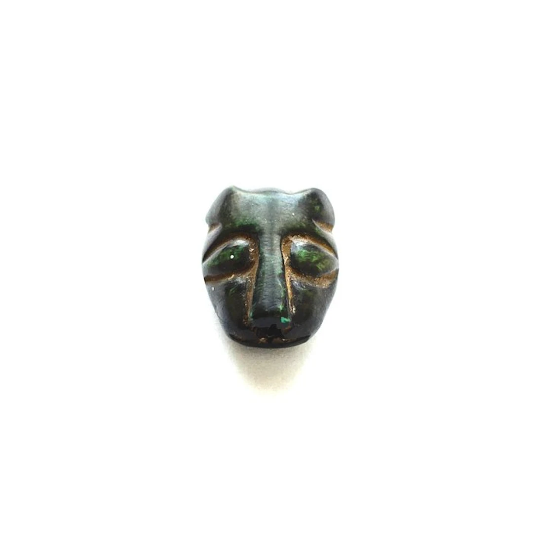 Ancient Chinese Turquoise XS Tiger Head Bead Talisman - 15 mm