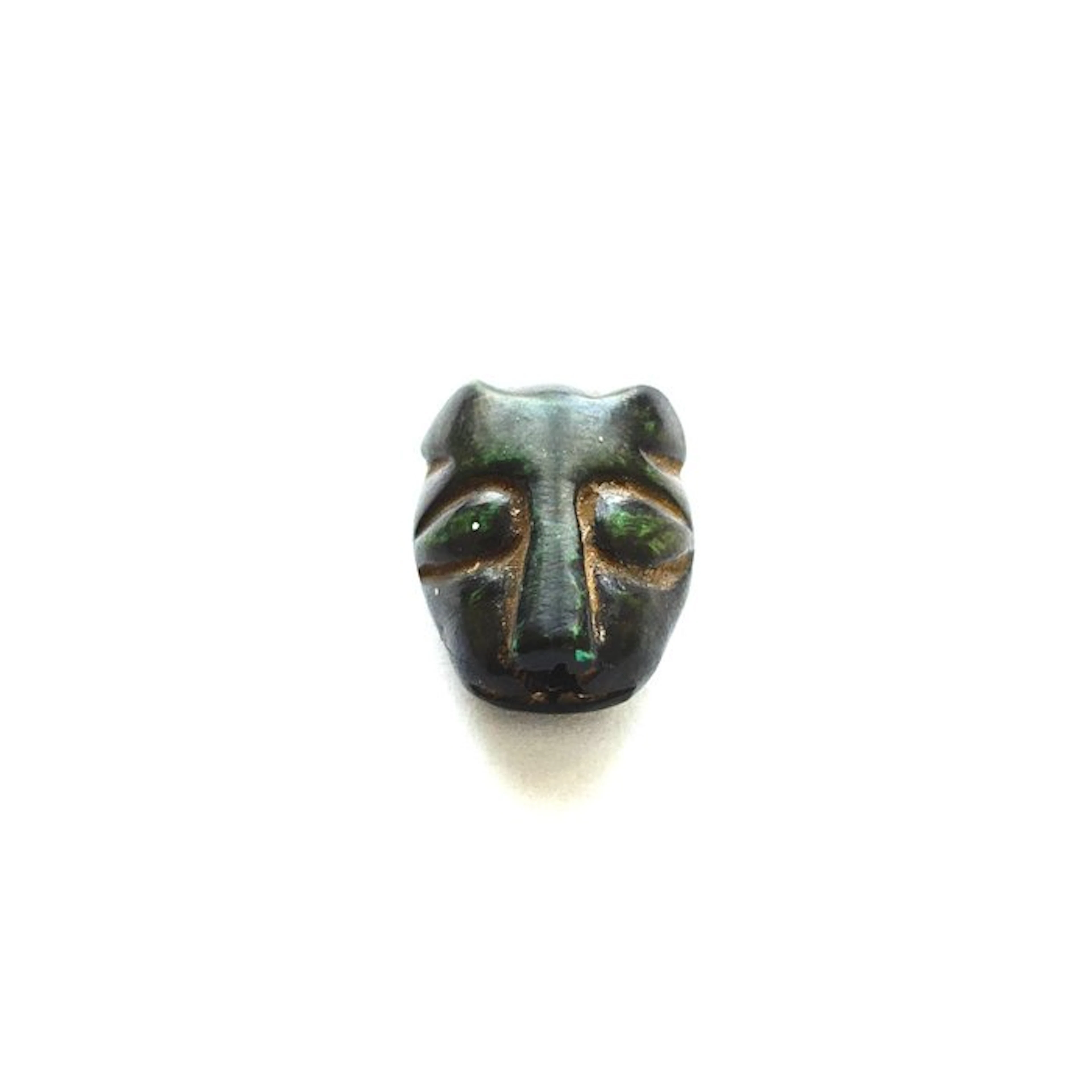 Ancient Chinese Turquoise XS Tiger Head Bead Talisman - 15 mm