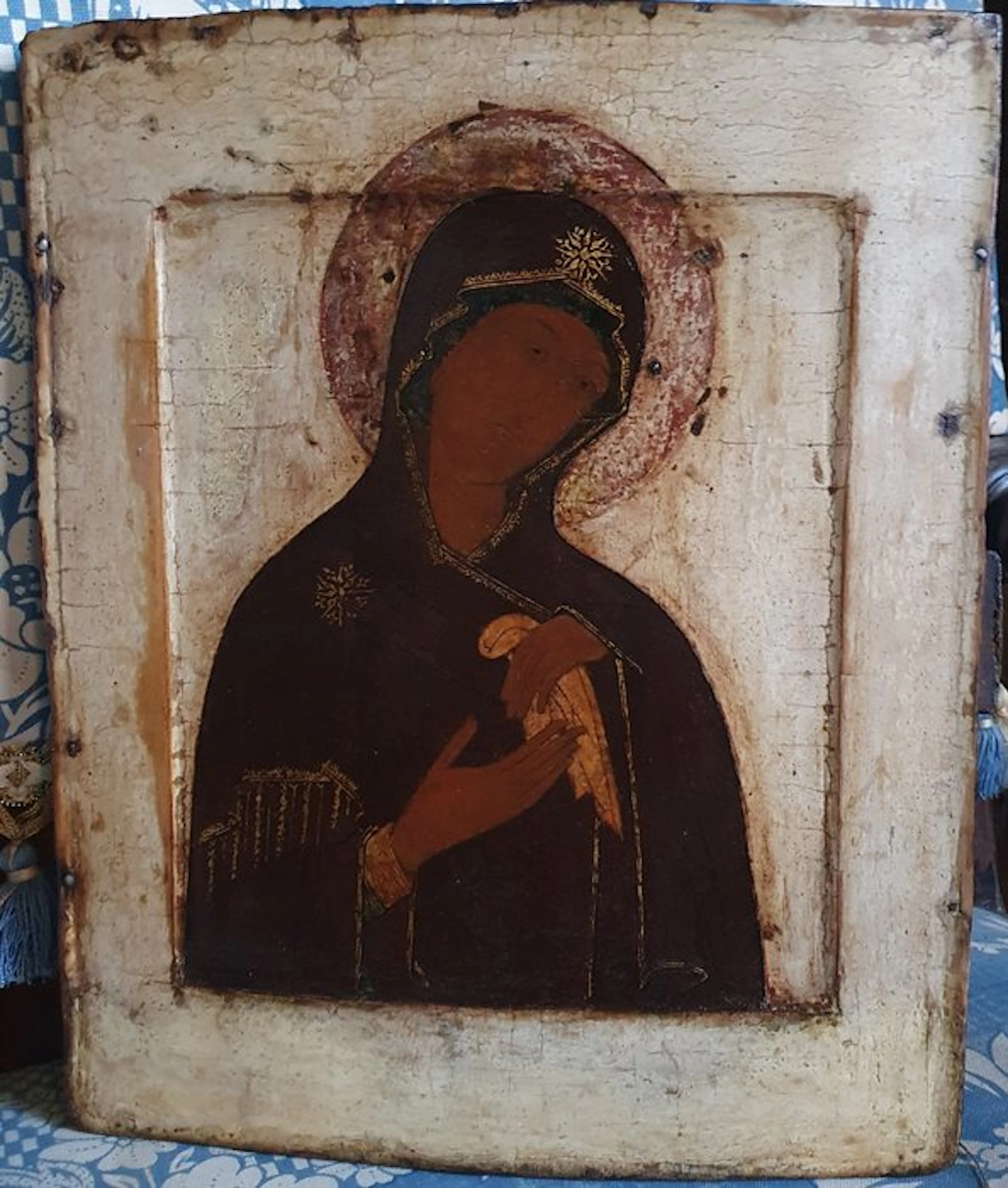 Icon - Egg tempera paint on levkas on a wooden panel - Mourning Mother of God