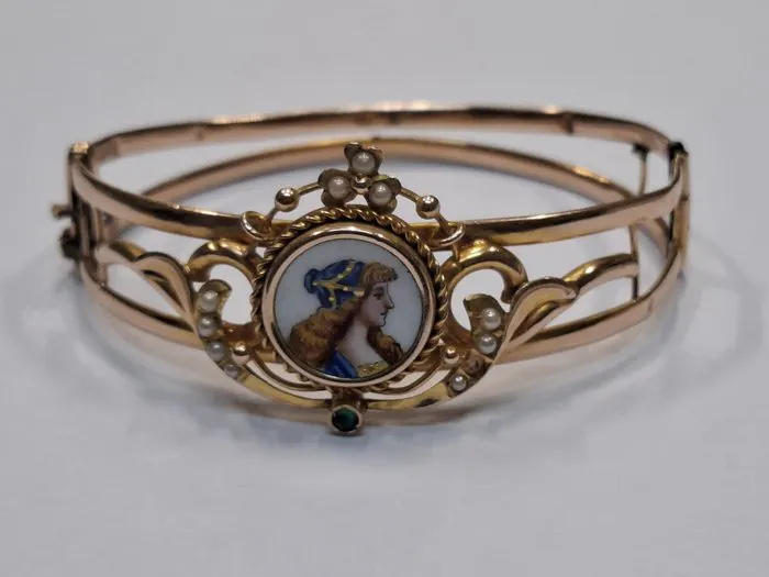 Bracelet - 14 kt. Yellow gold Emerald - Pearl