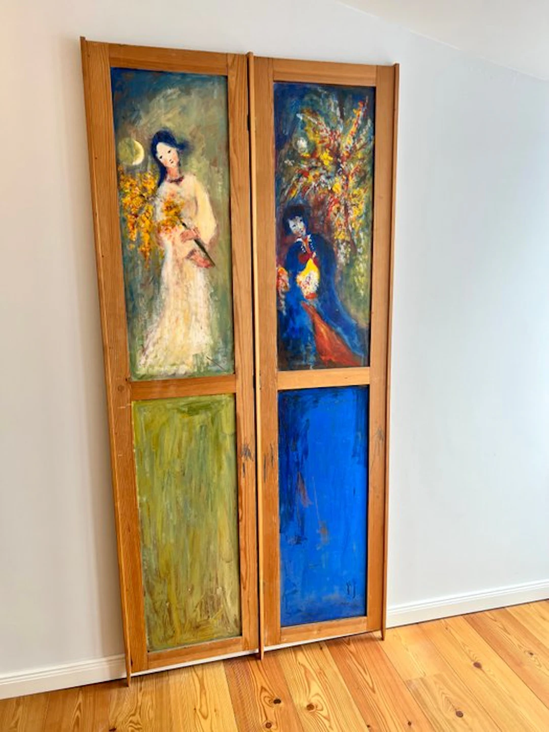 Screen/room divider - Softwood - Room divider, hand-painted