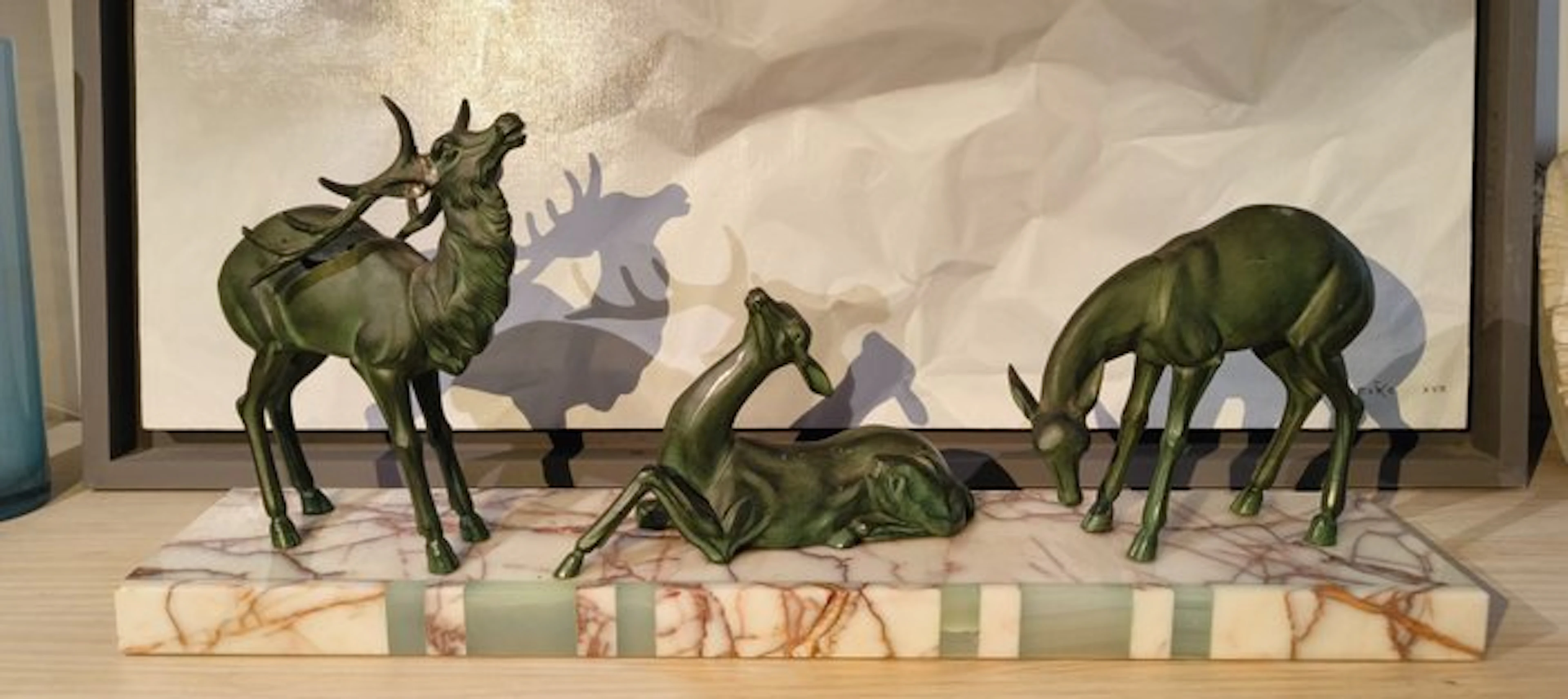 Sculpture, "Cerf et ses biches" - 23 cm - Marble, Spelter