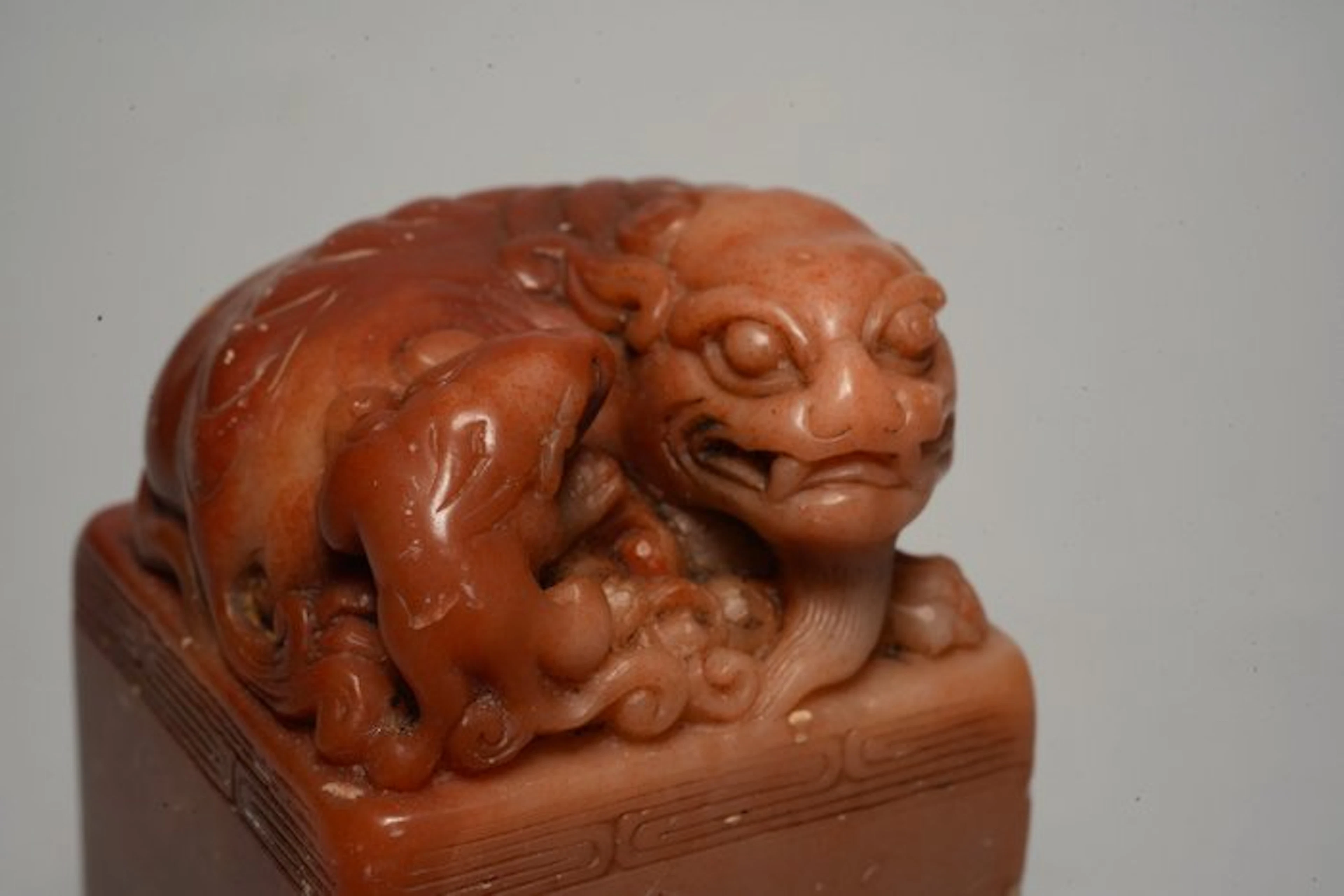 20th Century Stone Seal Carved with Auspicious Beasts