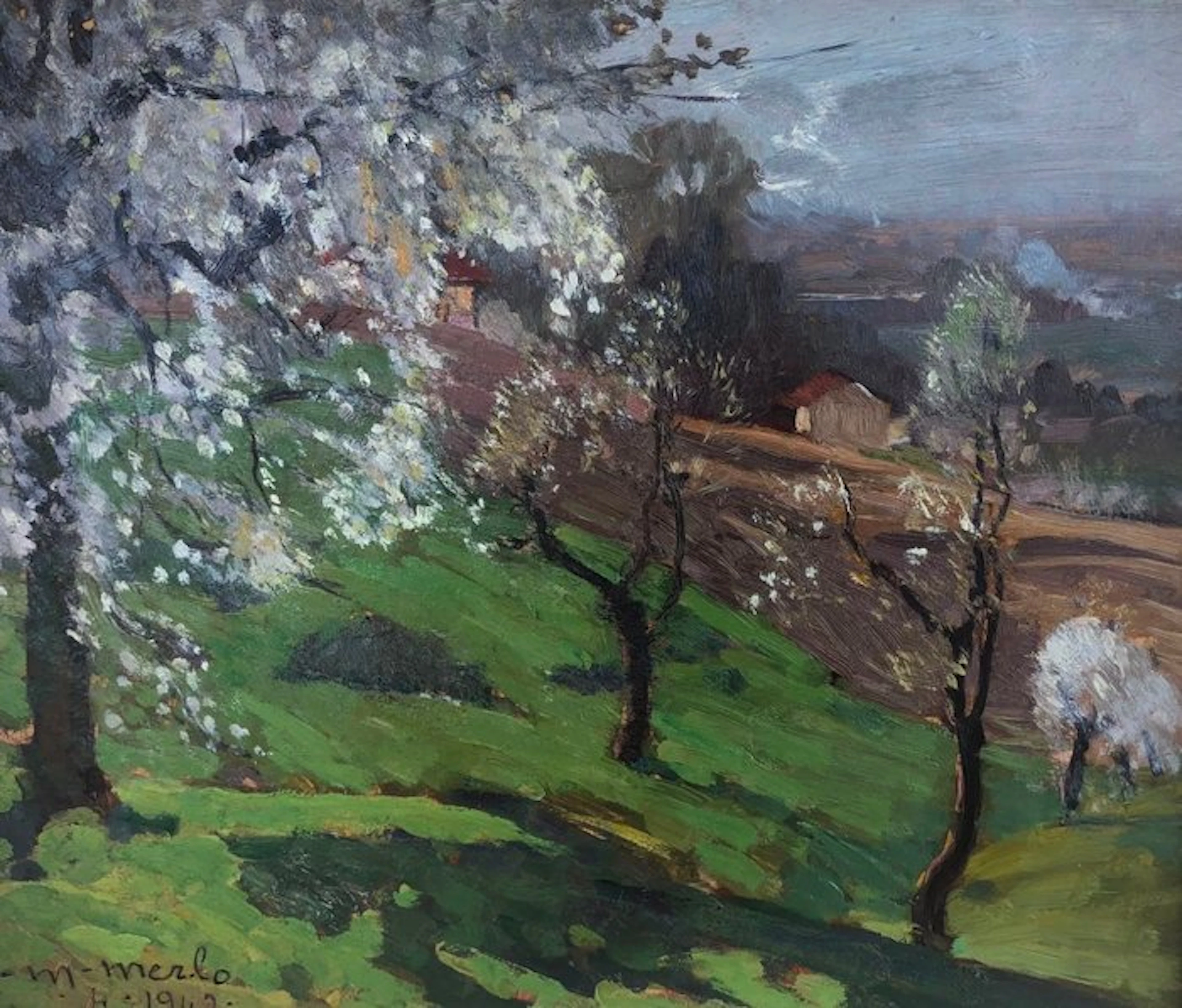 Metello Merlo (1886-1964) - Ciliegi in fiore
