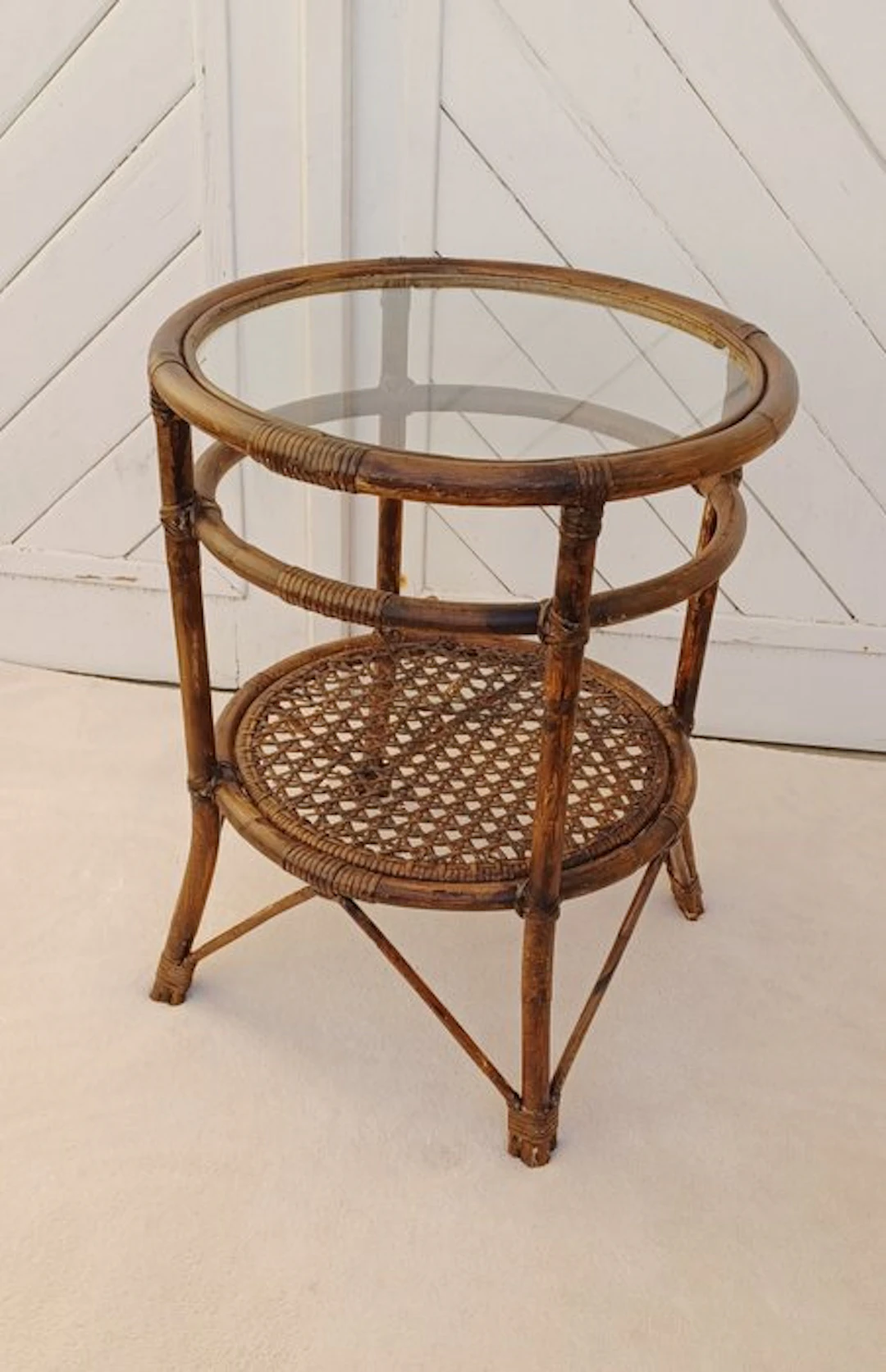 Gueridon - Bamboo, Rattan, Glass