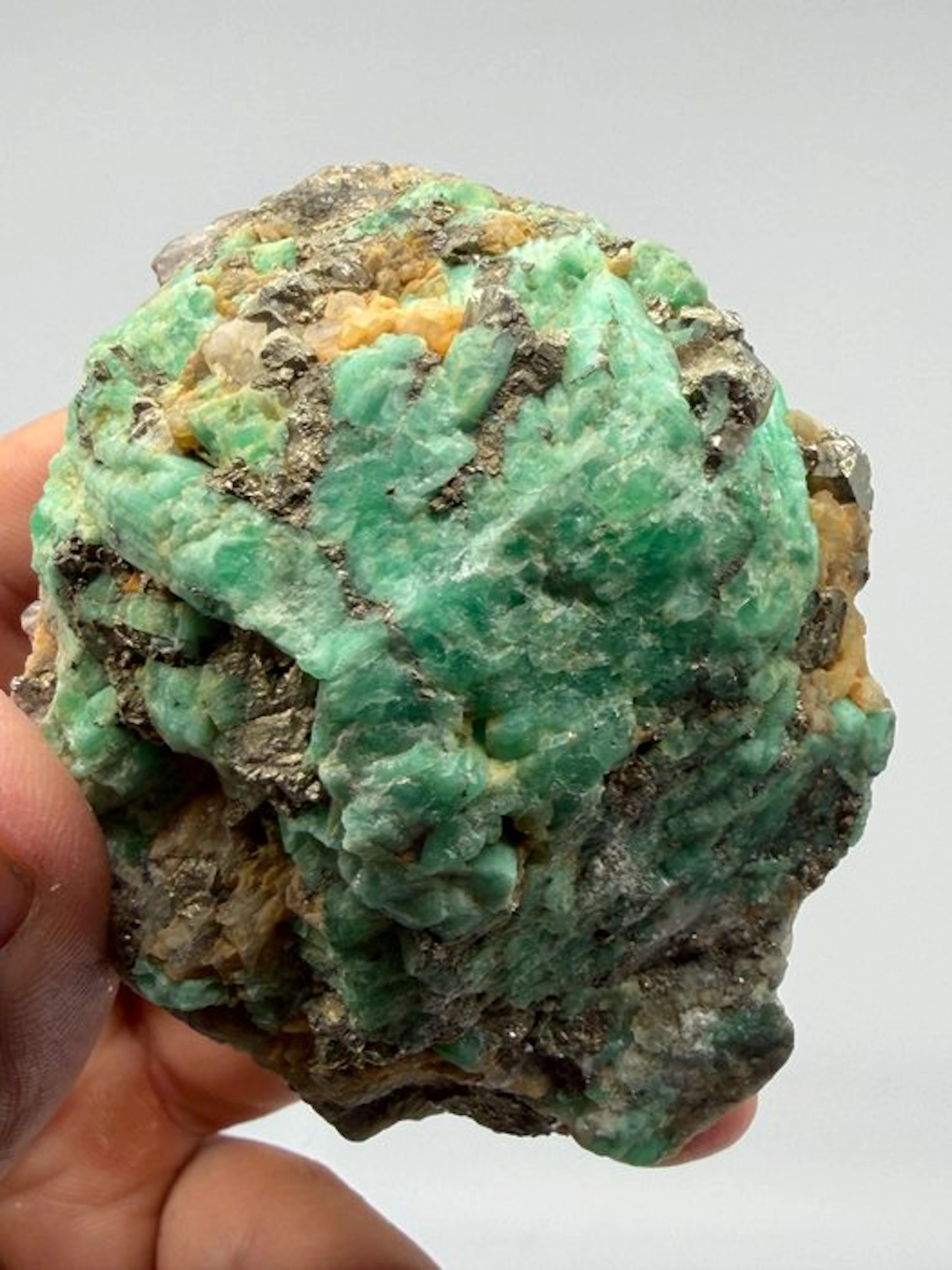 Emerald with pyrite on matrix Specimen- 205 g - (1)