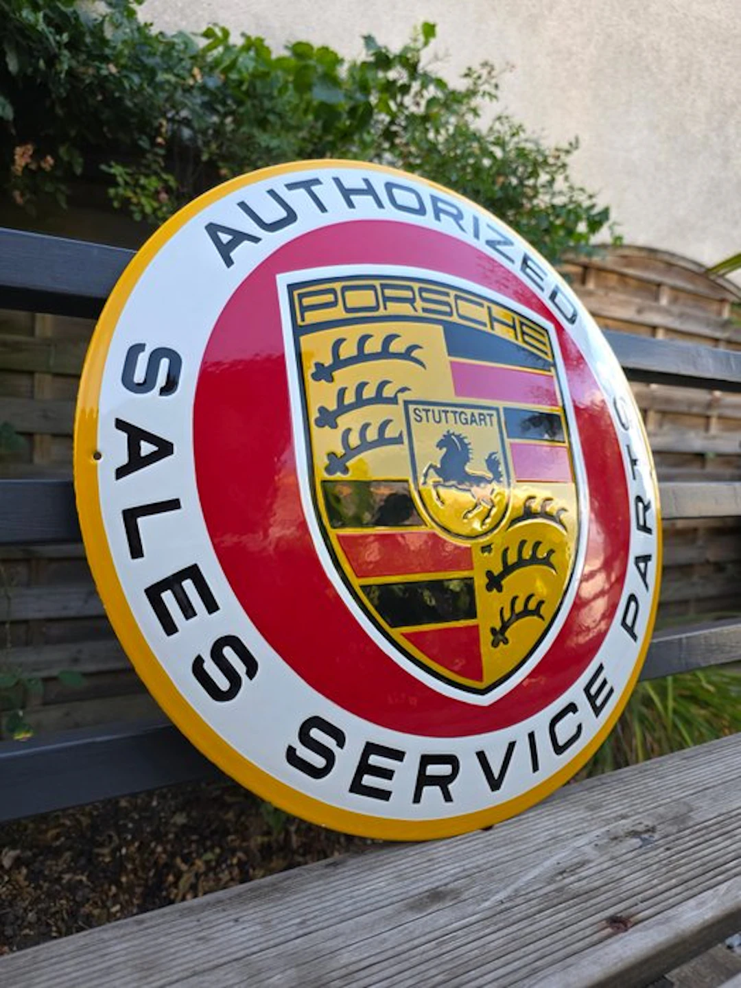 PORSCHE ENAMEL SIGN – AUTHORIZED SALES, SERVICE, PARTS - Enamel sign - Enamel