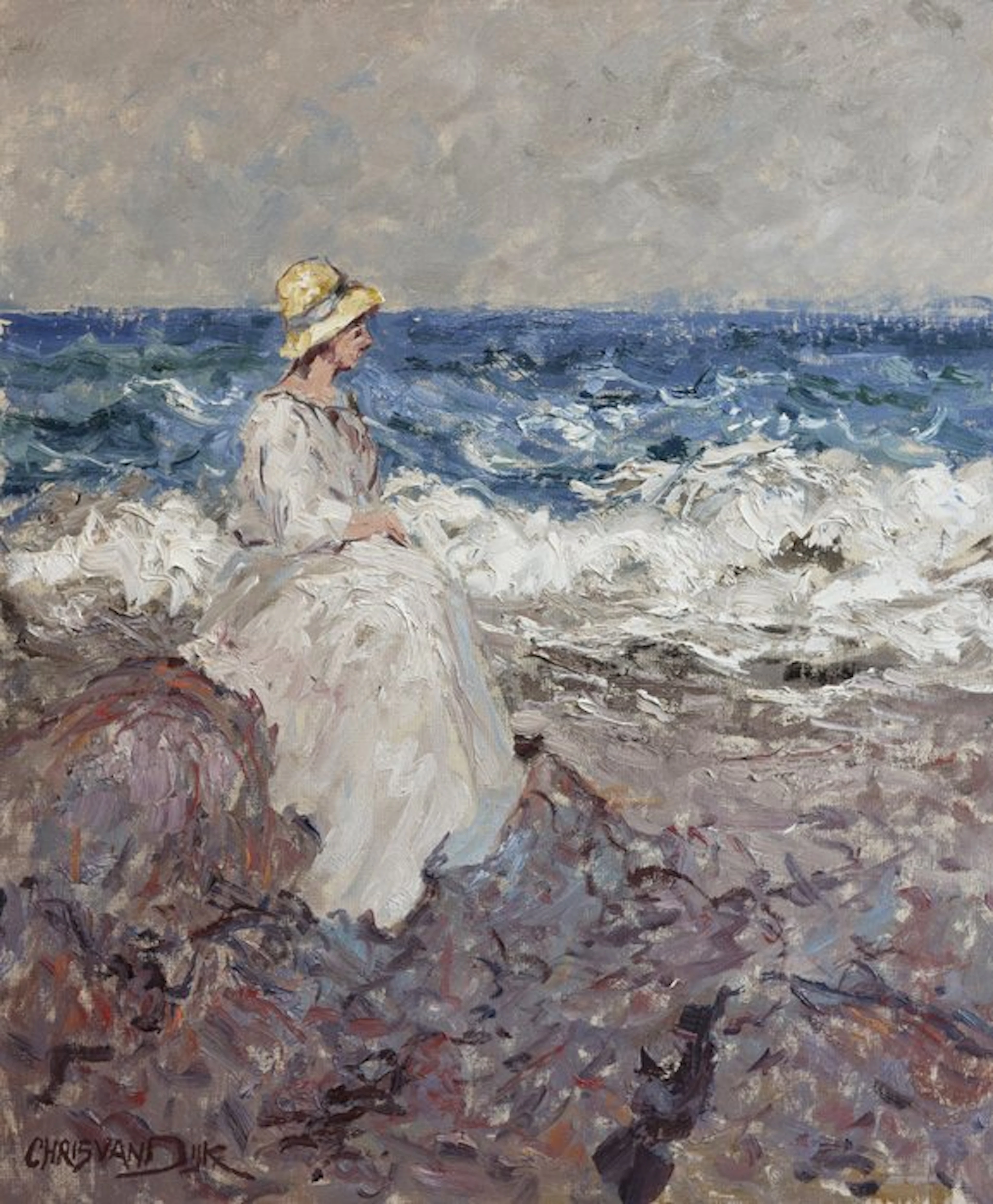 Chris van Dijk (1952) Impressionist - " Mer agitée "