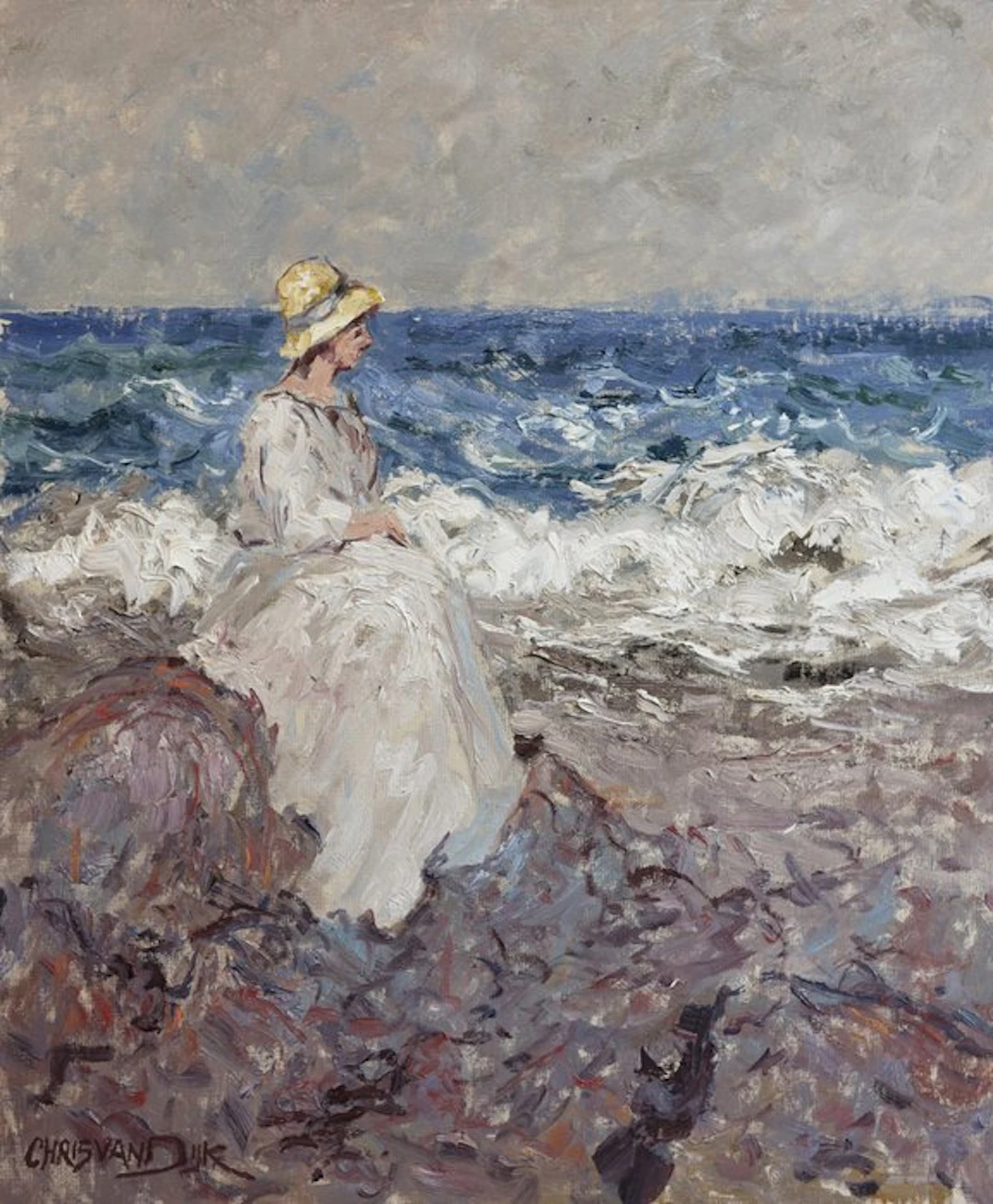 Chris van Dijk (1952) Impressionist - " Mer agitée "
